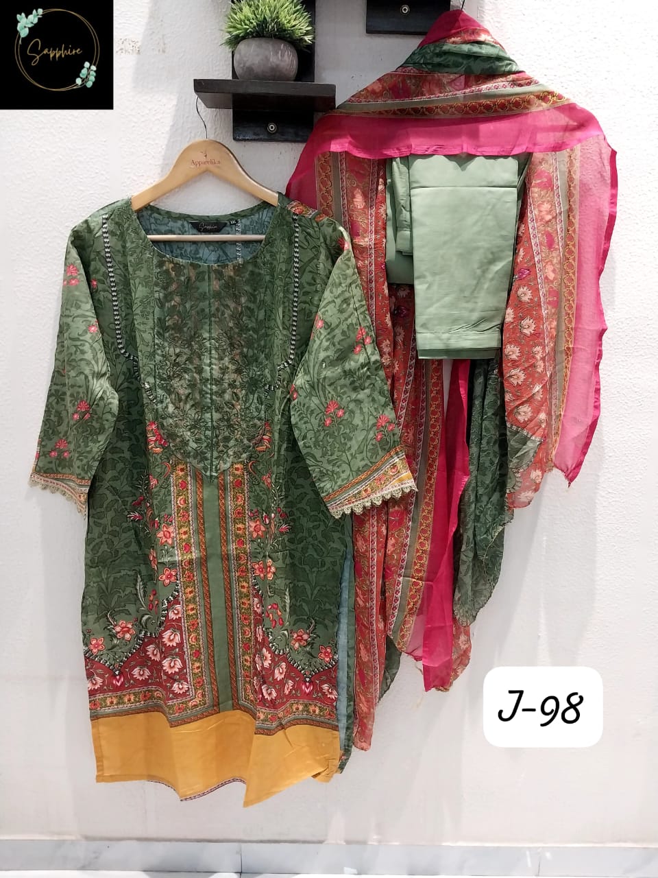 Jazmin Vol 98 Mehndi Green Sapphire Pakistani Readymade Suits