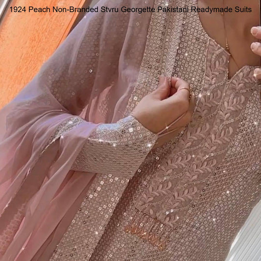 1924 Peach Non-Branded Stvru Georgette Pakistani Readymade Suits