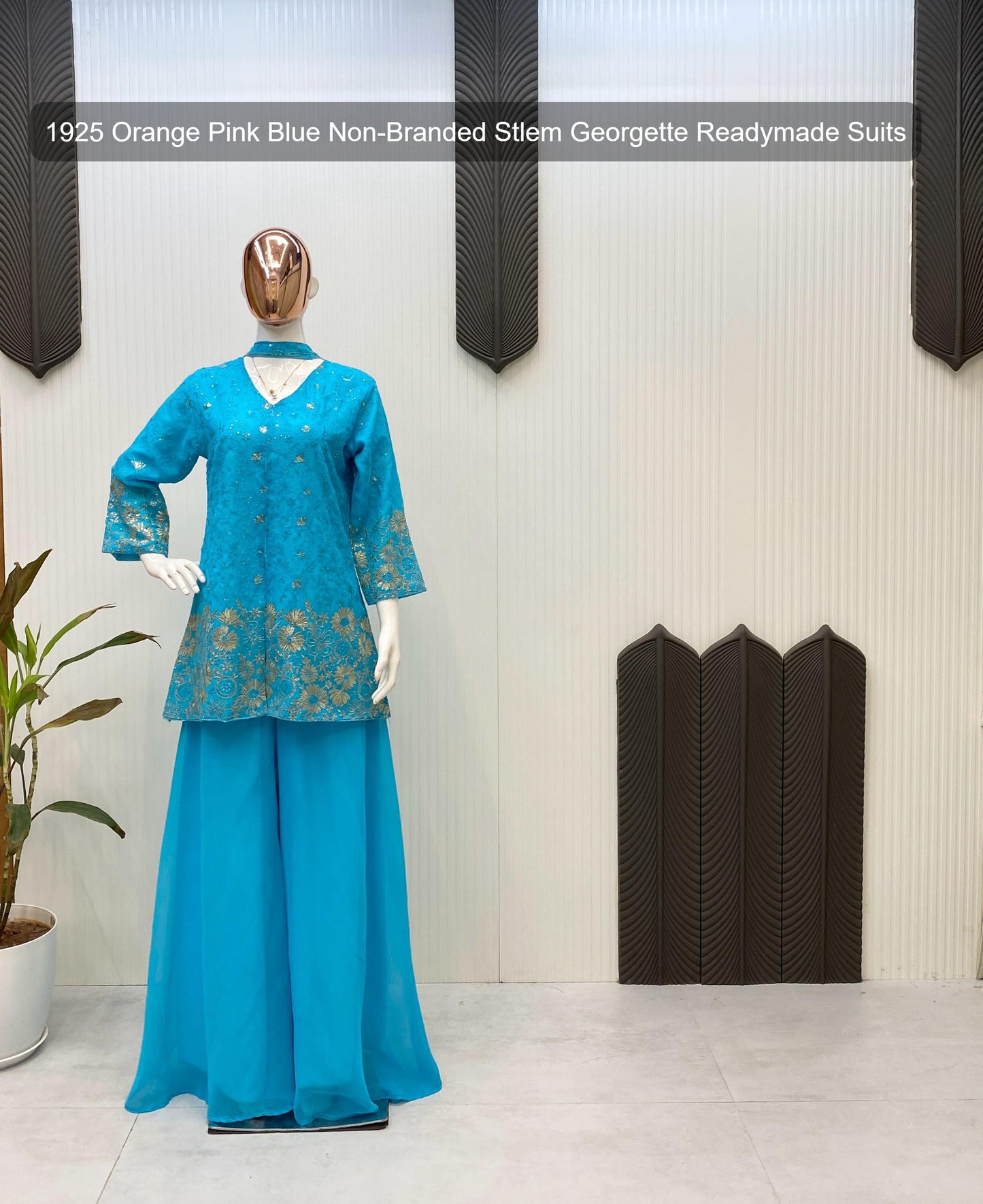 1925 Orange Pink Blue Non-Branded Stlem Georgette Readymade Suits