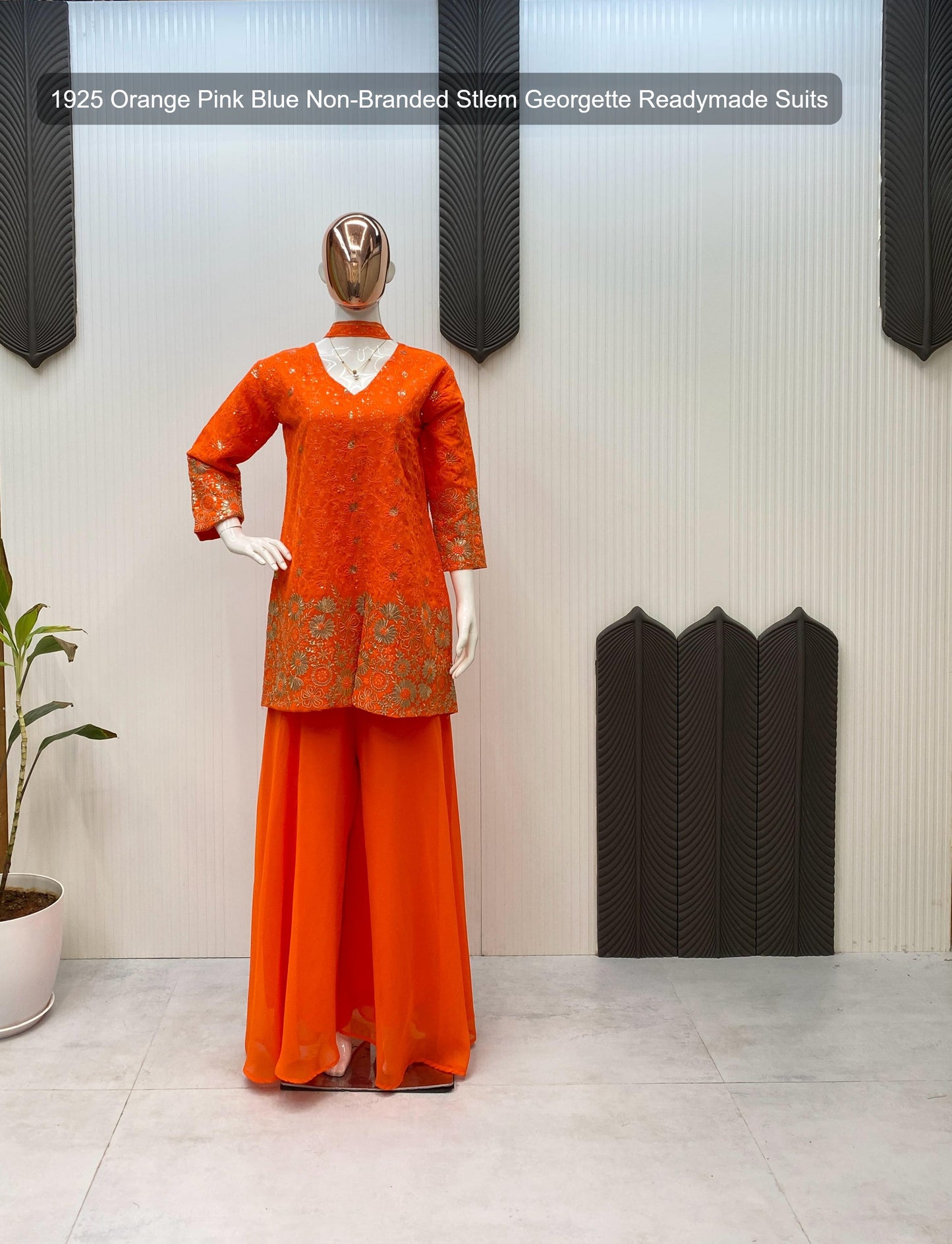 1925 Orange Pink Blue Non-Branded Stlem Georgette Readymade Suits
