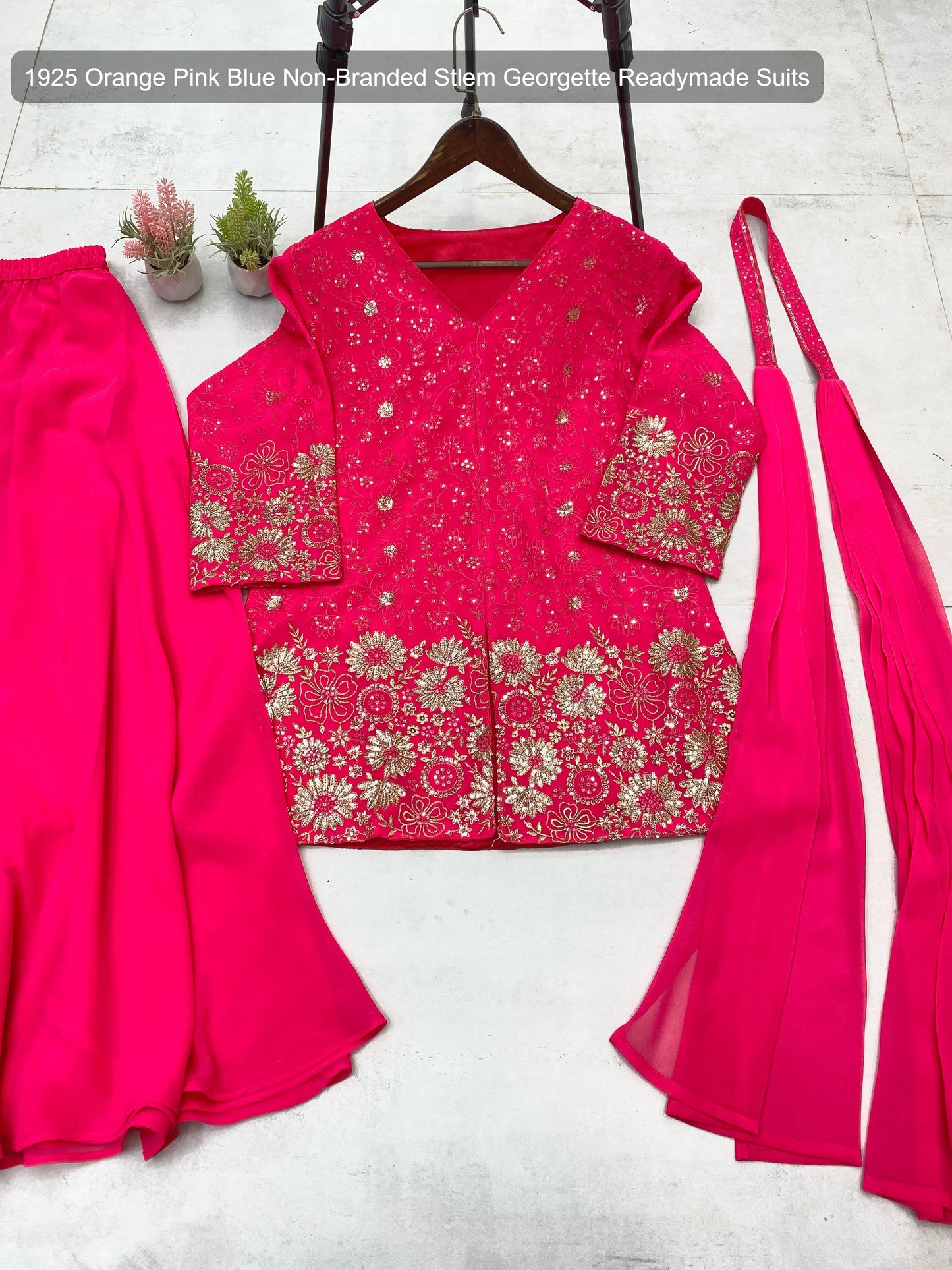 1925 Orange Pink Blue Non-Branded Stlem Georgette Readymade Suits