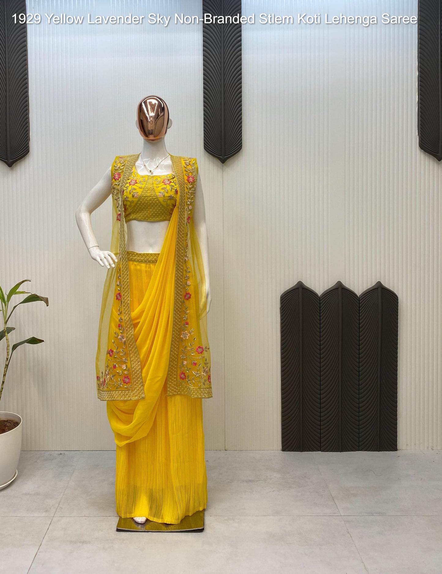 1929 Yellow Lavender Sky Non-Branded Stlem Koti Lehenga Saree