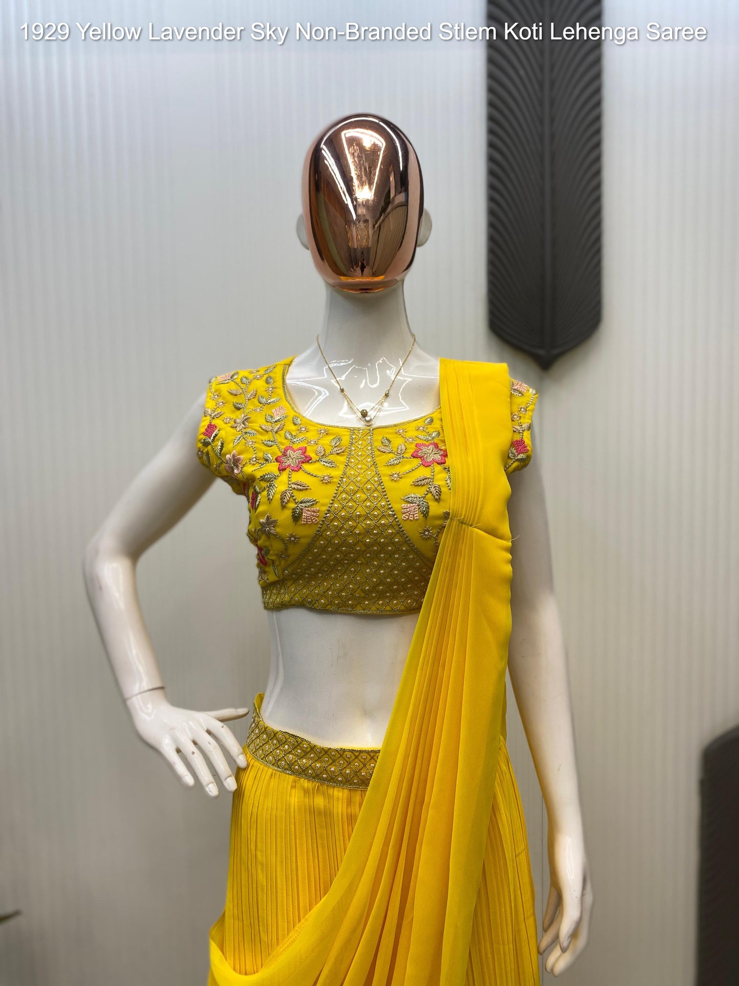 1929 Yellow Lavender Sky Non-Branded Stlem Koti Lehenga Saree