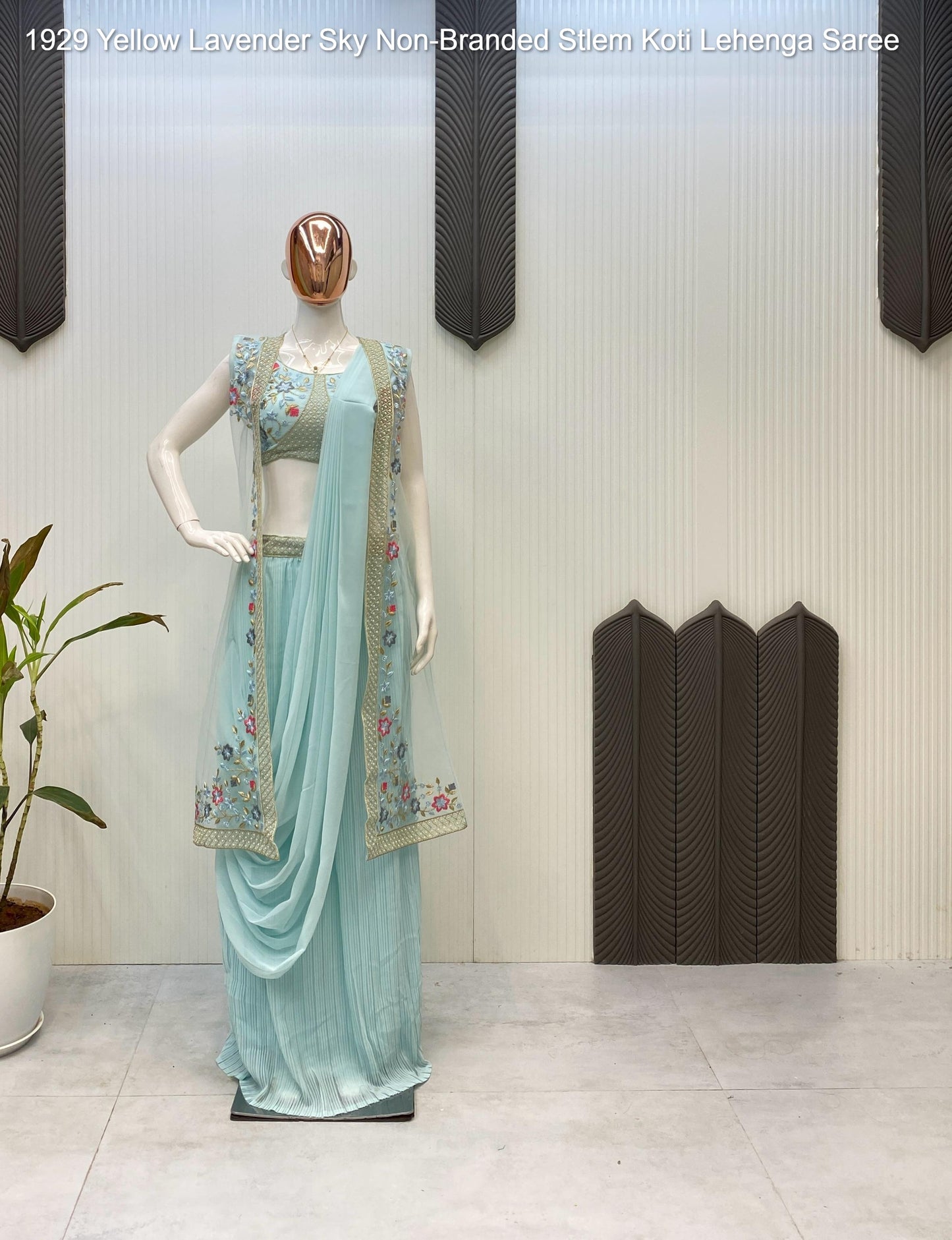 1929 Yellow Lavender Sky Non-Branded Stlem Koti Lehenga Saree