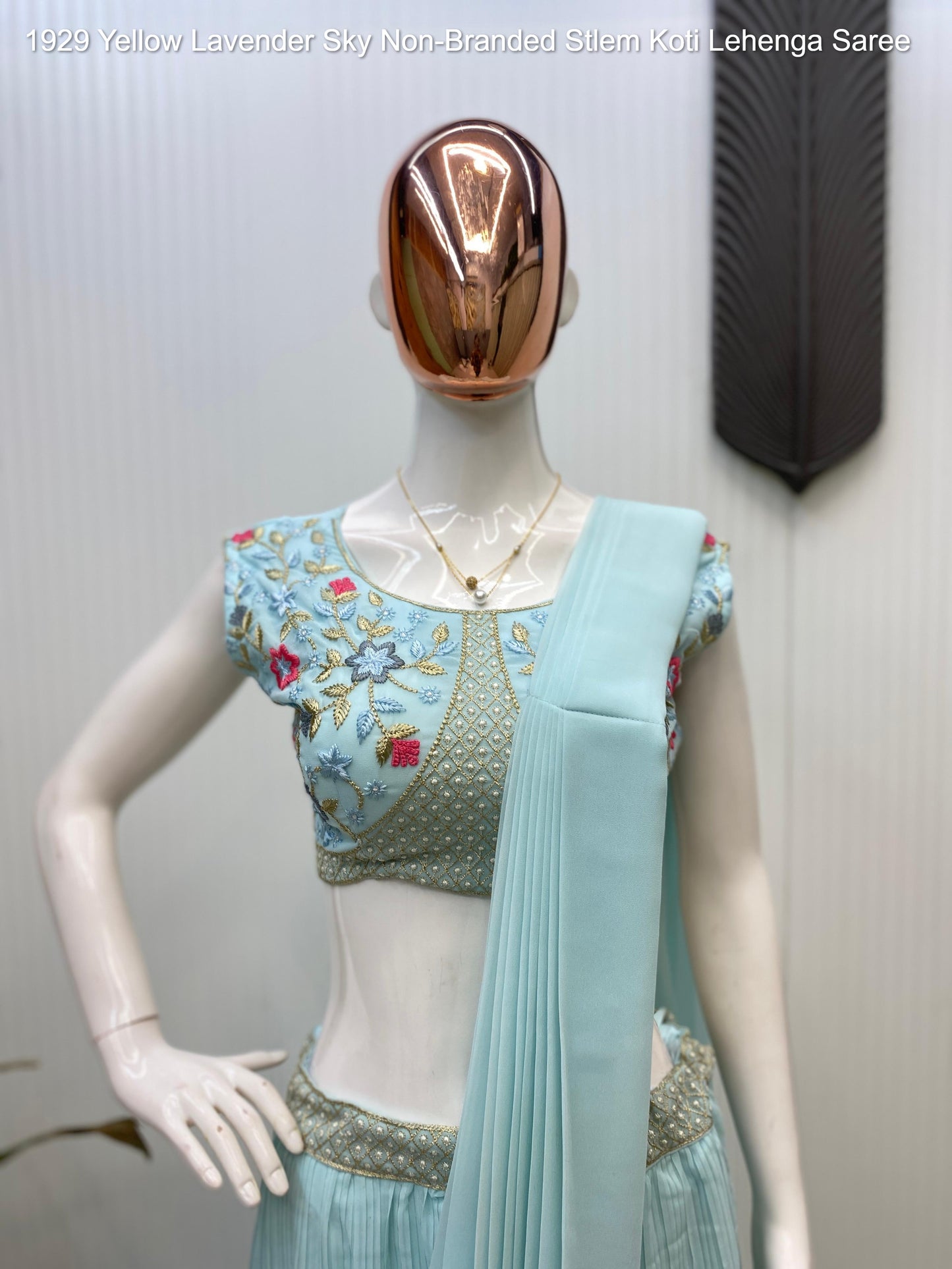 1929 Yellow Lavender Sky Non-Branded Stlem Koti Lehenga Saree