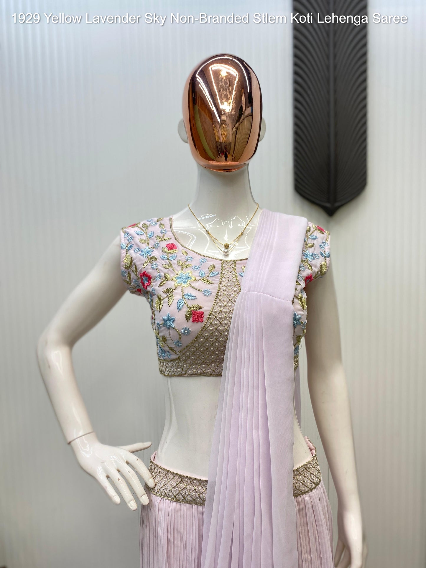 1929 Yellow Lavender Sky Non-Branded Stlem Koti Lehenga Saree