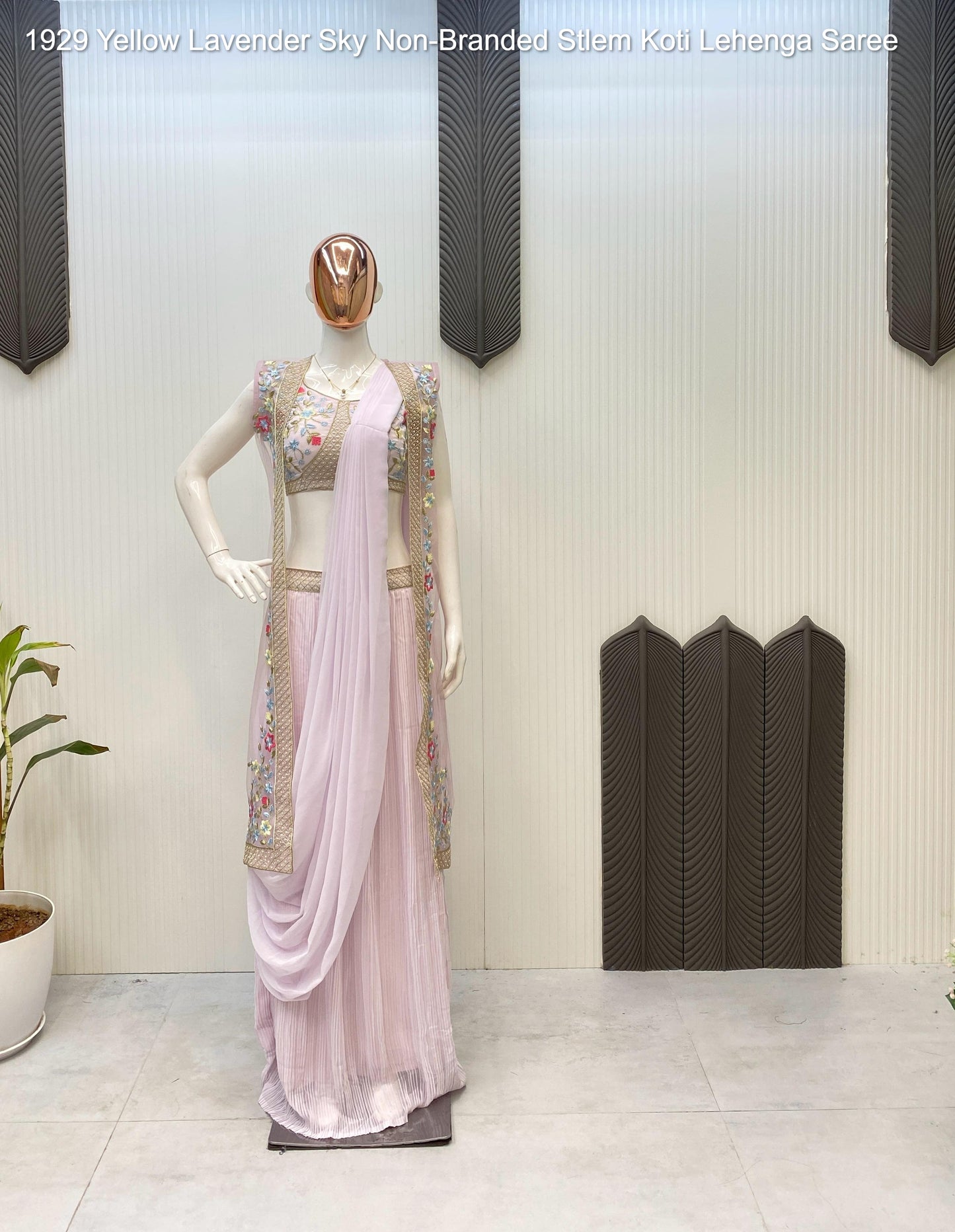 1929 Yellow Lavender Sky Non-Branded Stlem Koti Lehenga Saree