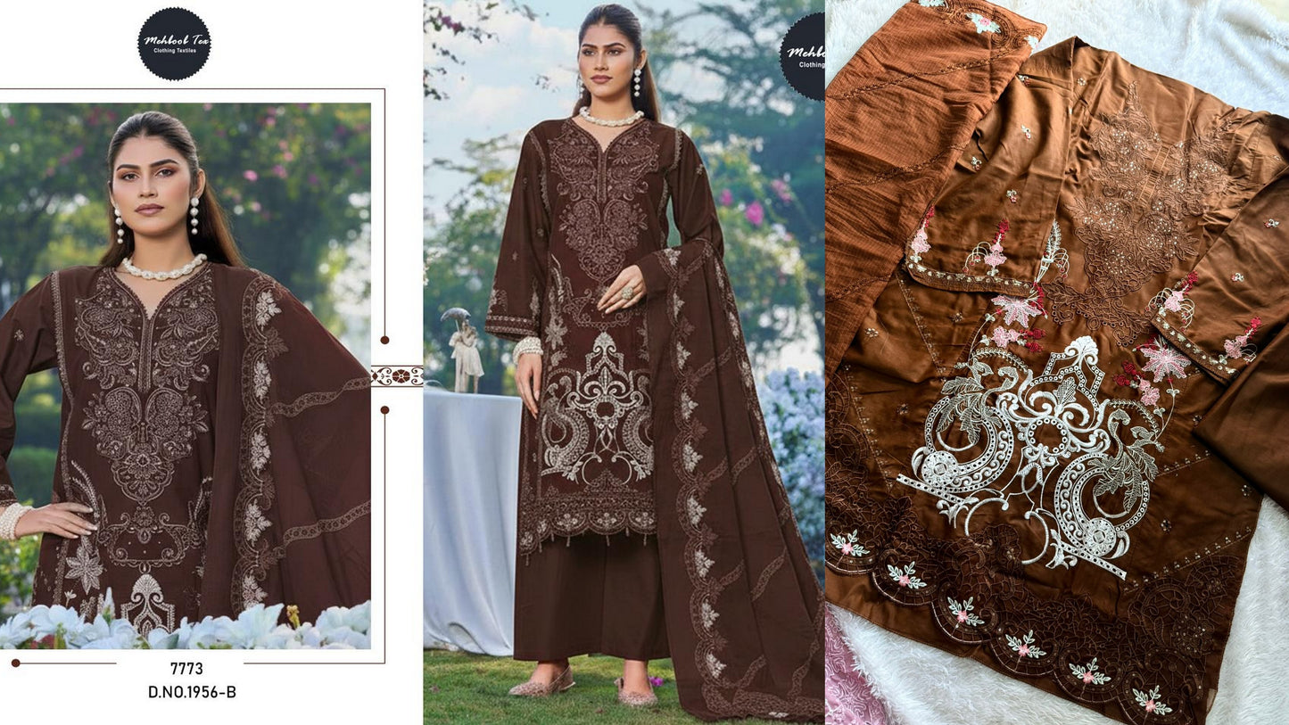 1956-B Coffee Mehboob Tex Pure Cotton Pakistani Salwar Suits