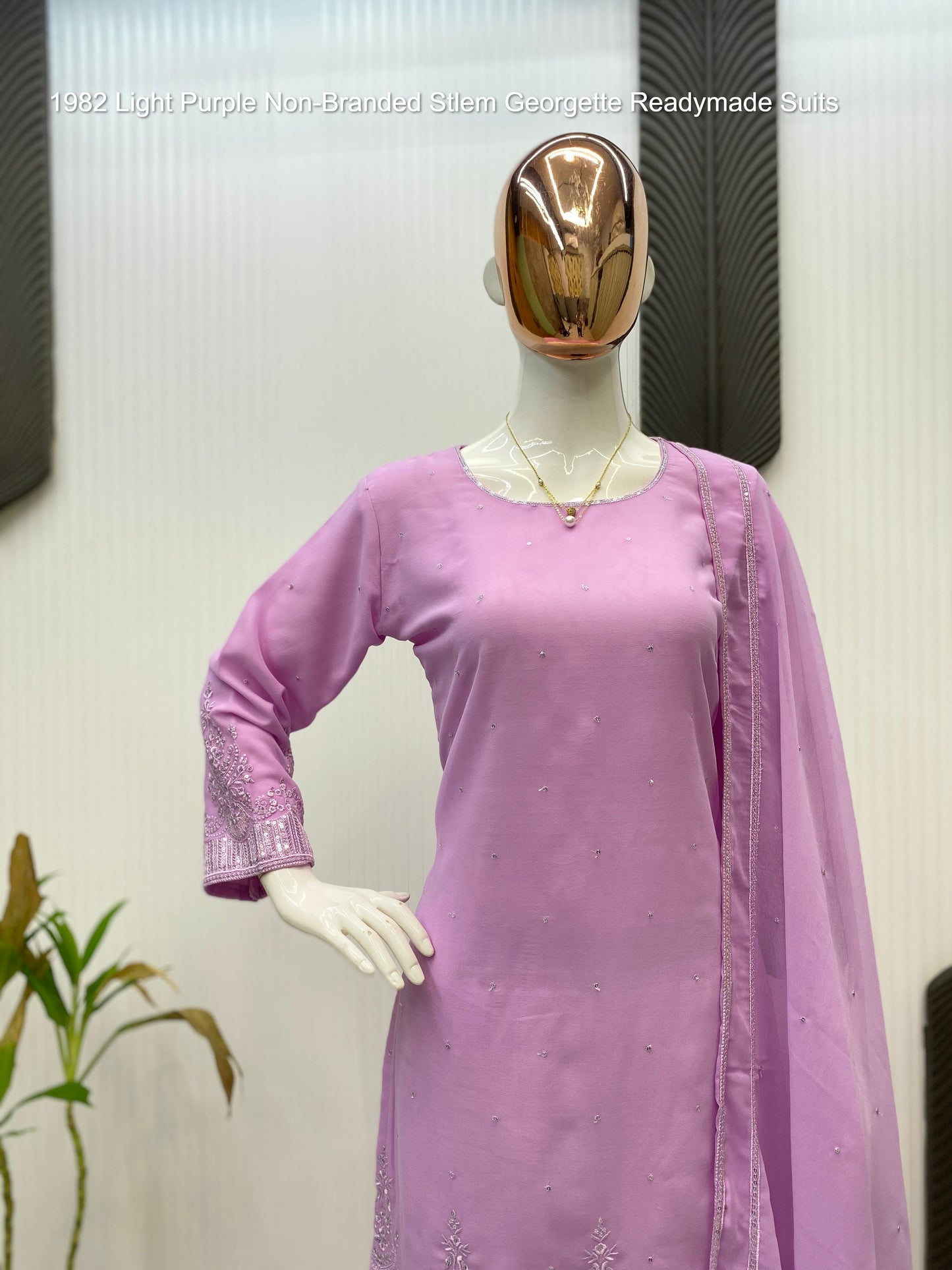 1982 Light Purple Non-Branded Stlem Georgette Readymade Suits