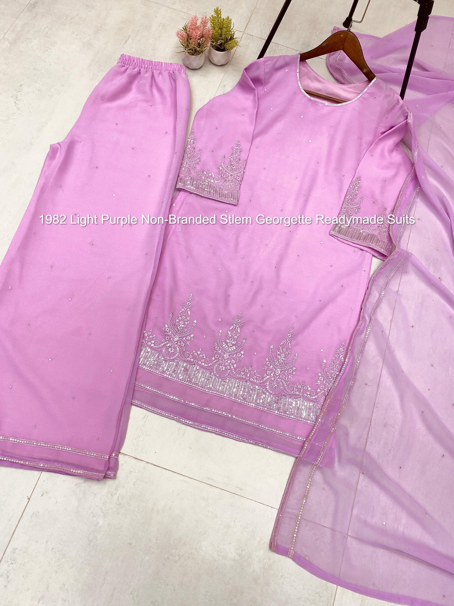 1982 Light Purple Non-Branded Stlem Georgette Readymade Suits