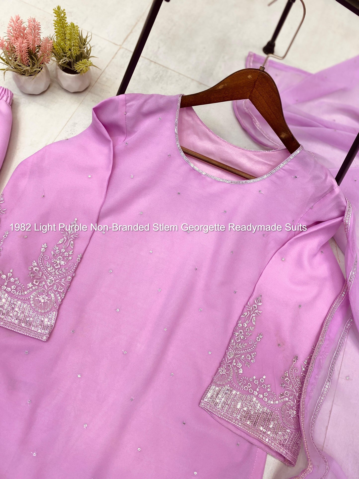 1982 Light Purple Non-Branded Stlem Georgette Readymade Suits