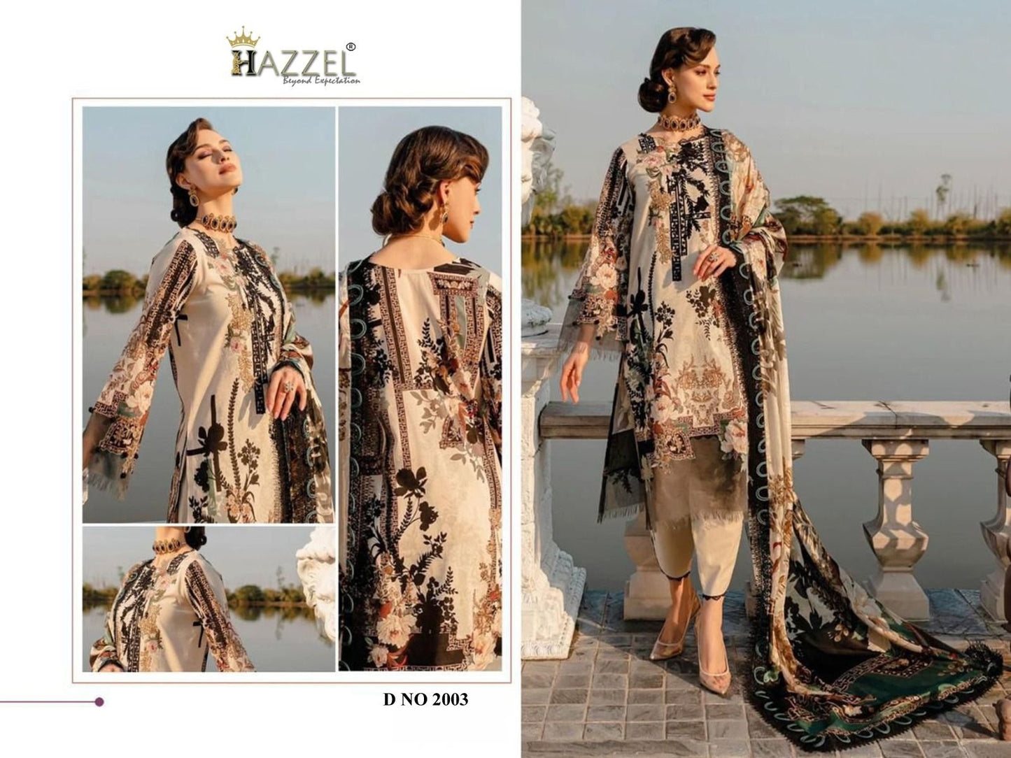 2003 Light Brown Hazzel Printed Pakistani Patch Suits