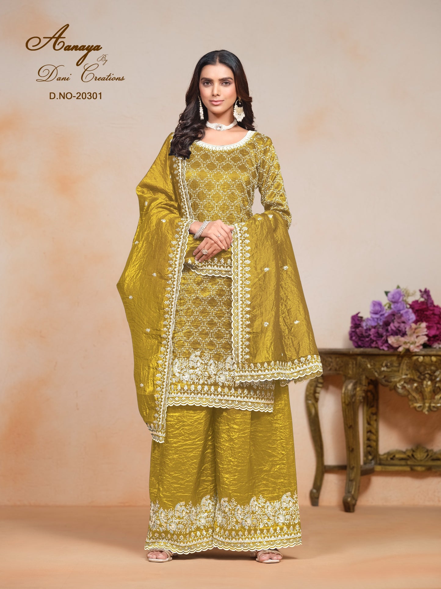 20301 Aanaya Vol 203 Dani Creation Gold Crush Unstitched Suits