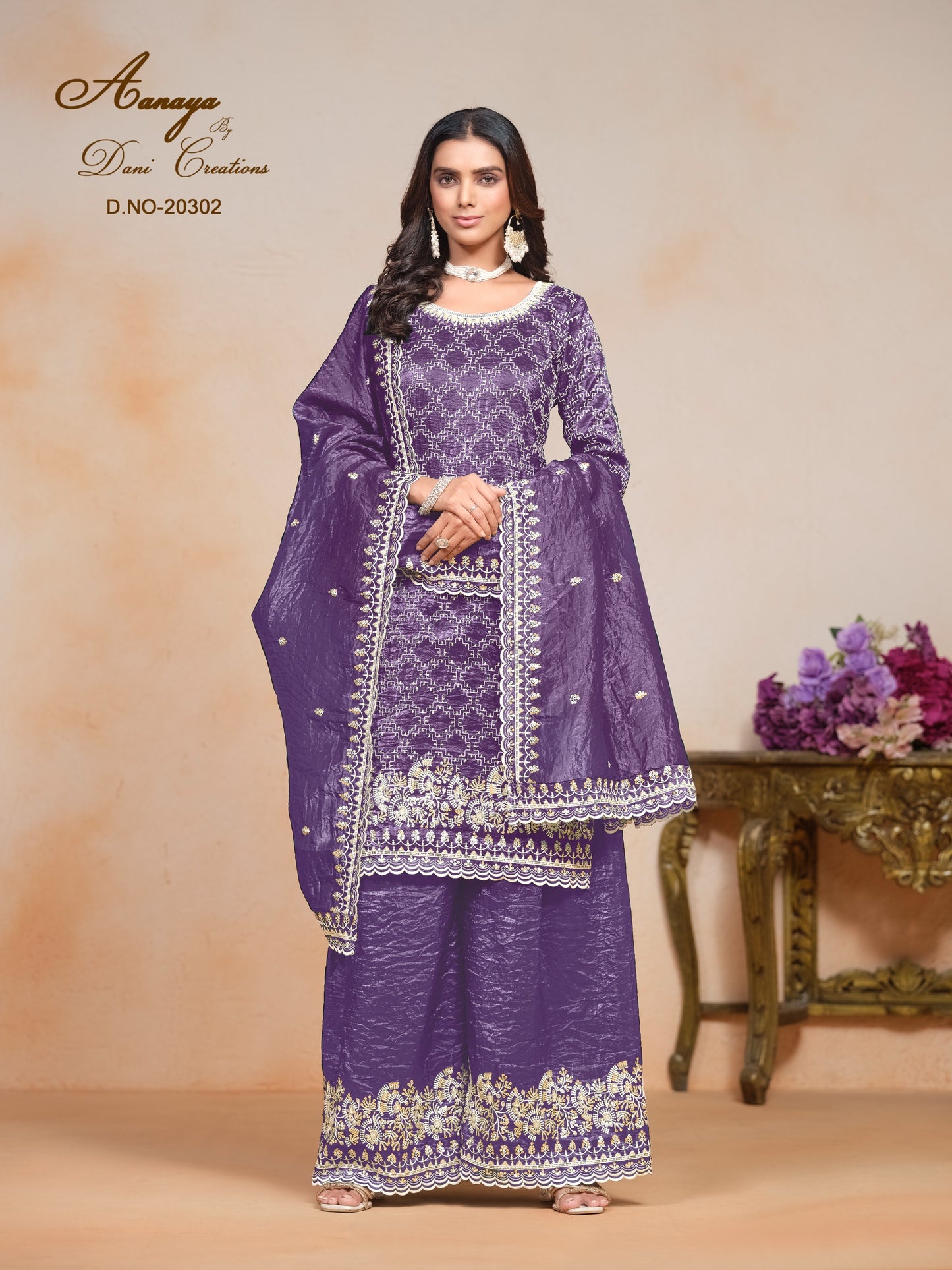 20302 Aanaya Vol 203 Dani Creation Gold Crush Unstitched Suits