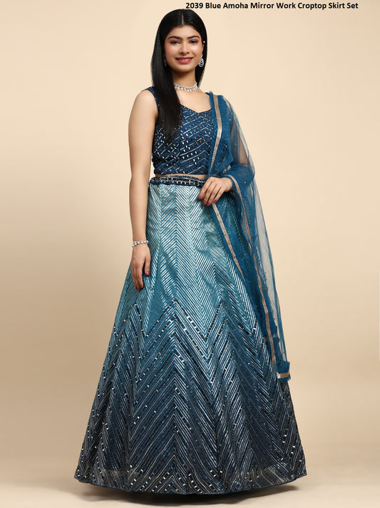 2039 Blue Amoha Mirror Work Croptop Skirt Set