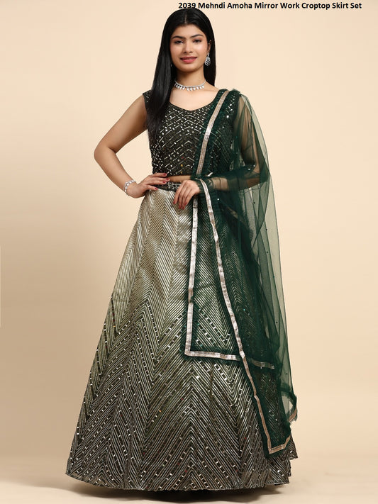 2039 Mehndi Amoha Mirror Work Croptop Skirt Set