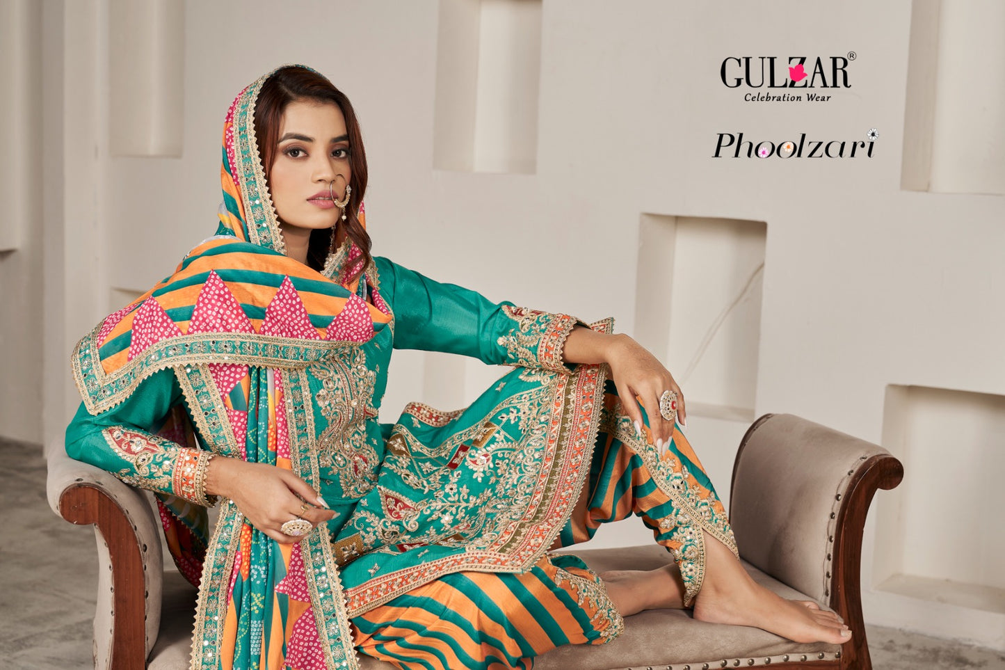 2082 Phoolzari Gulzar Chinnon Readymade Suits