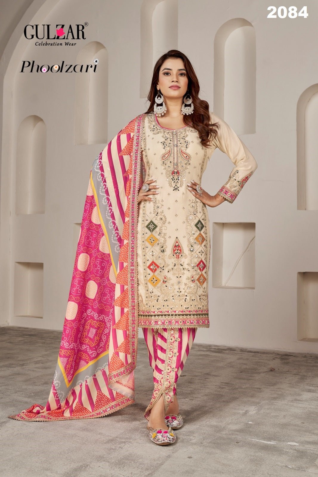 2084 Phoolzari Gulzar Chinnon Readymade Suits