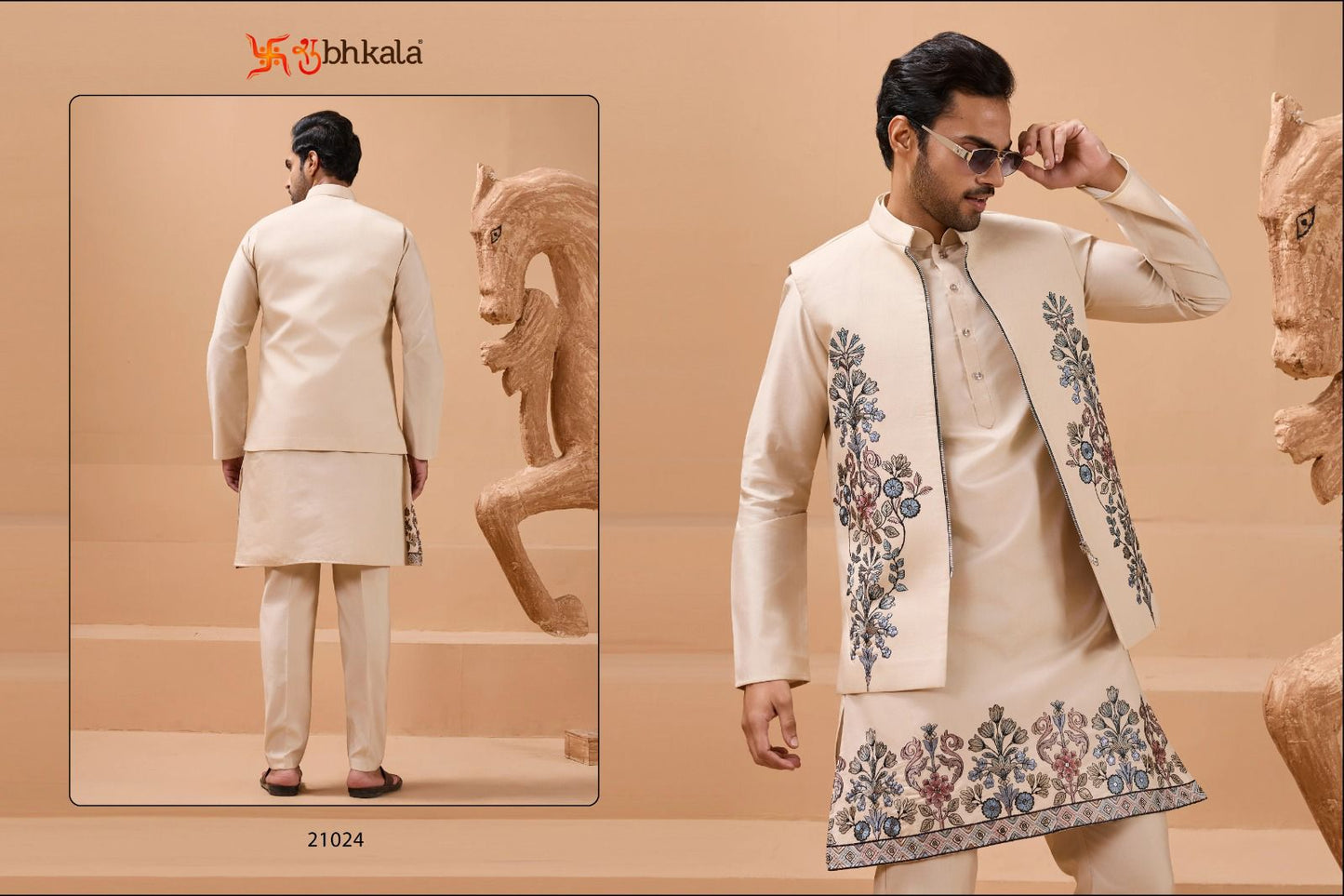 21024 The Classic Man Shubhkala With Koti Mens Kurta Pyjama