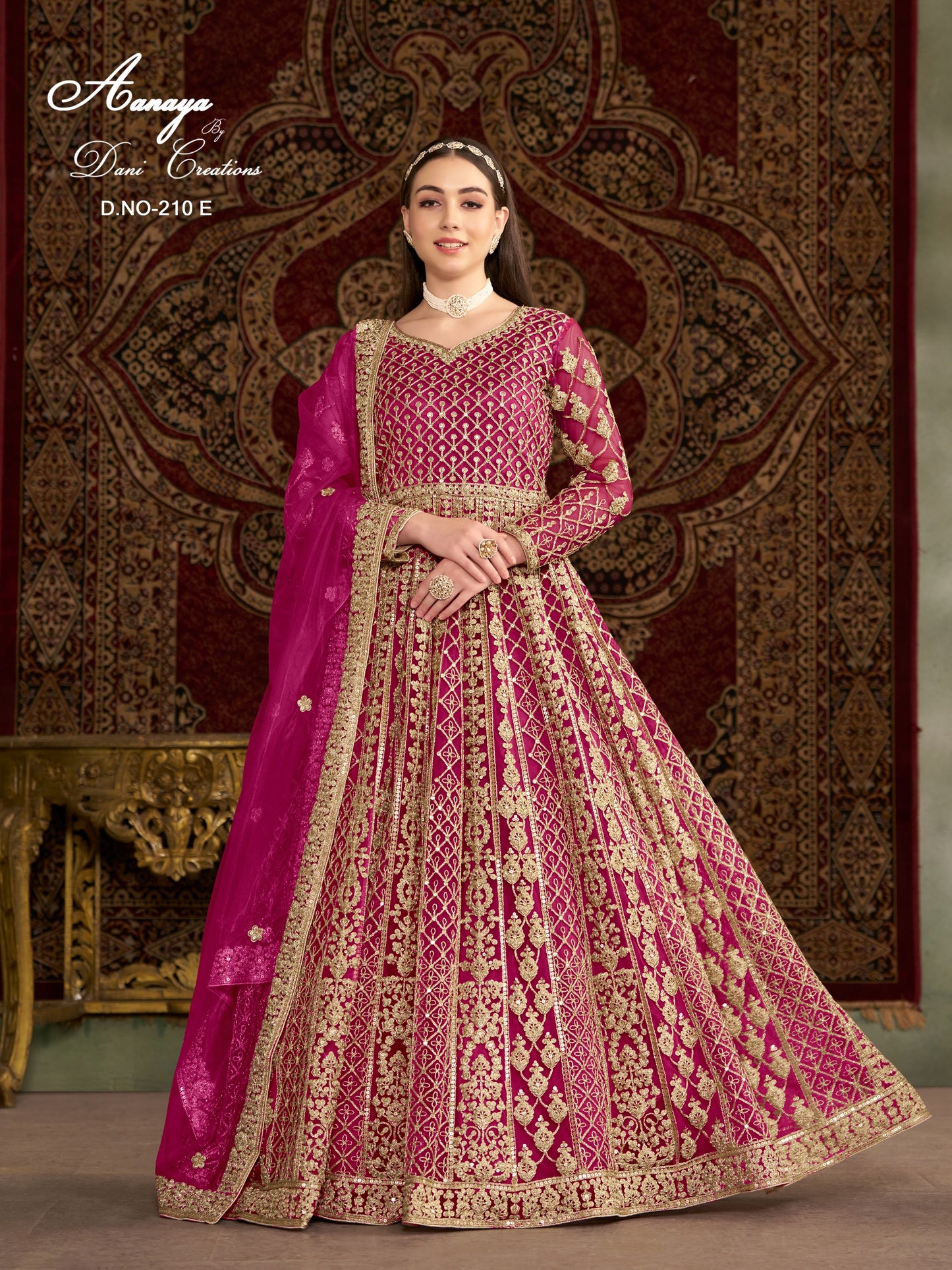 210E Aanaya Vol 210 Dani Creation Net Gown Dupatta Set