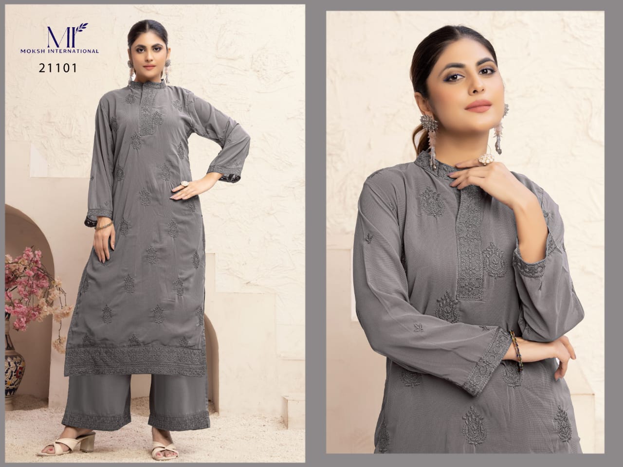 21101 Vani Vol 1 Moksh Fox Georgette Kurti Plazzo Set