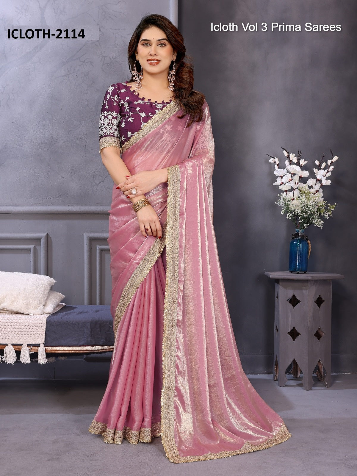 2114 Icloth Vol 3 Prima Fandy Satin Sarees