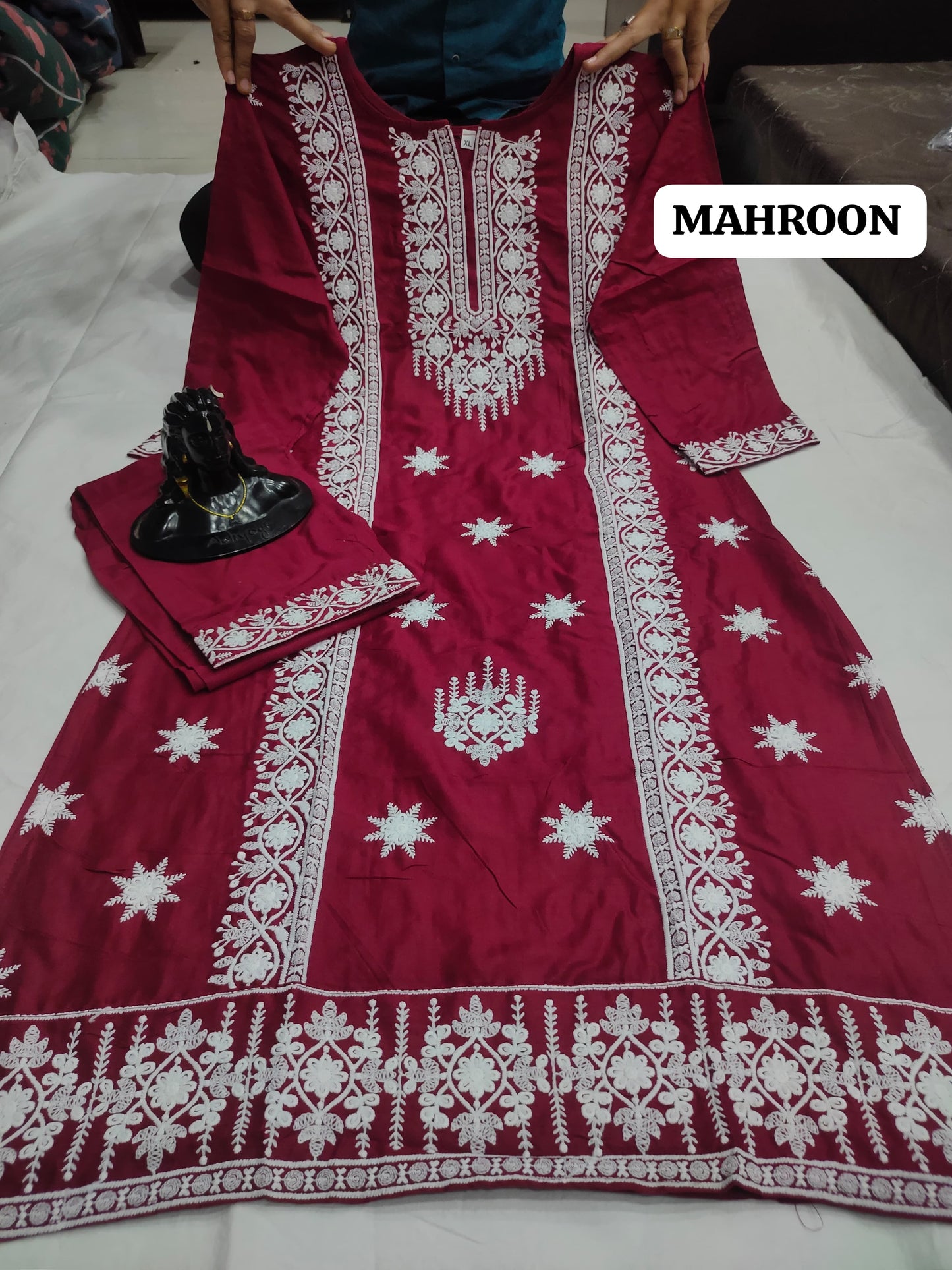 Festival Special Maroon Qubo Kurti Pant Set
