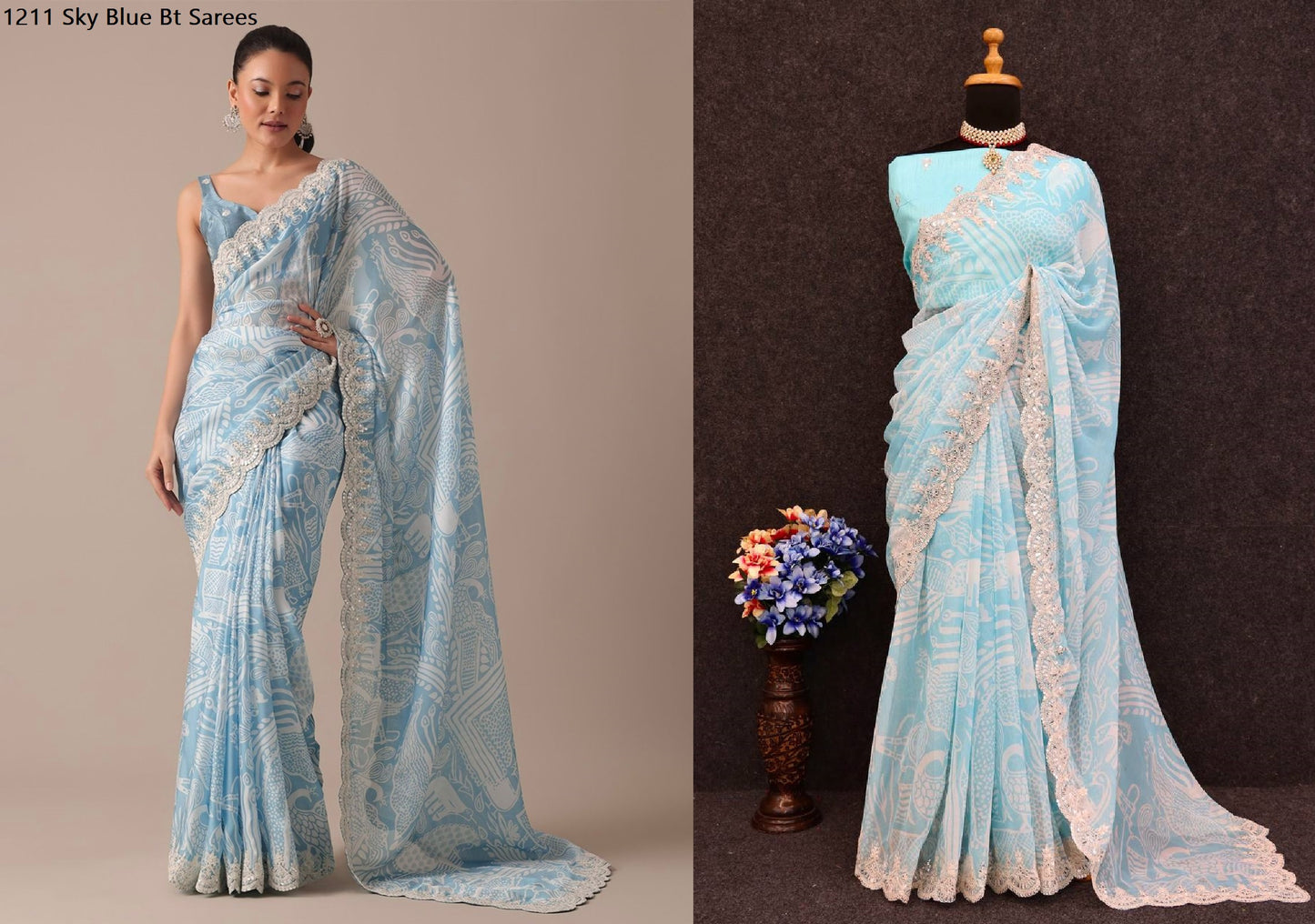 1211 Sky Blue Bt Sarees