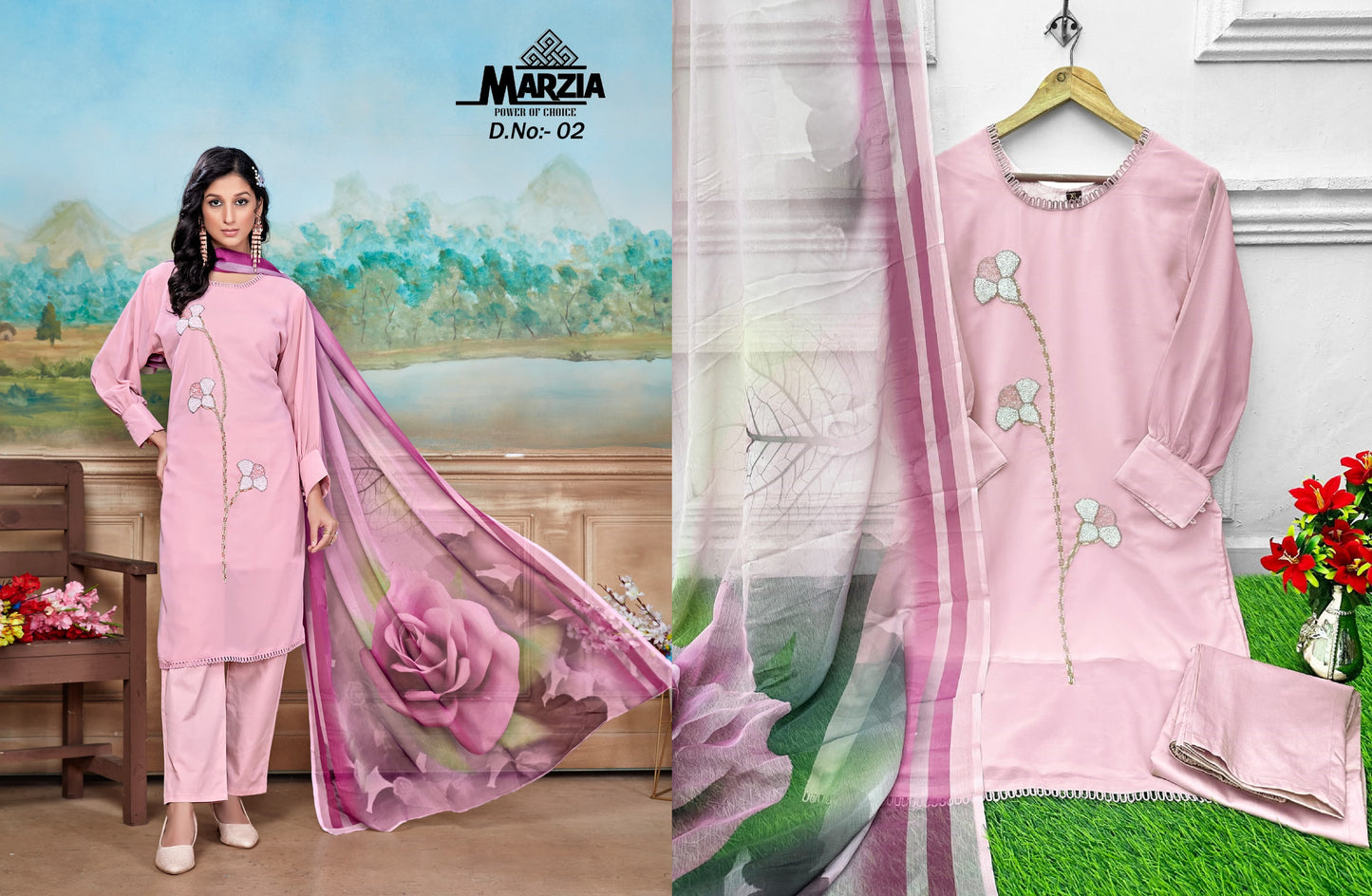 Dn-02Pink Marzia Pakistani Readymade Suits