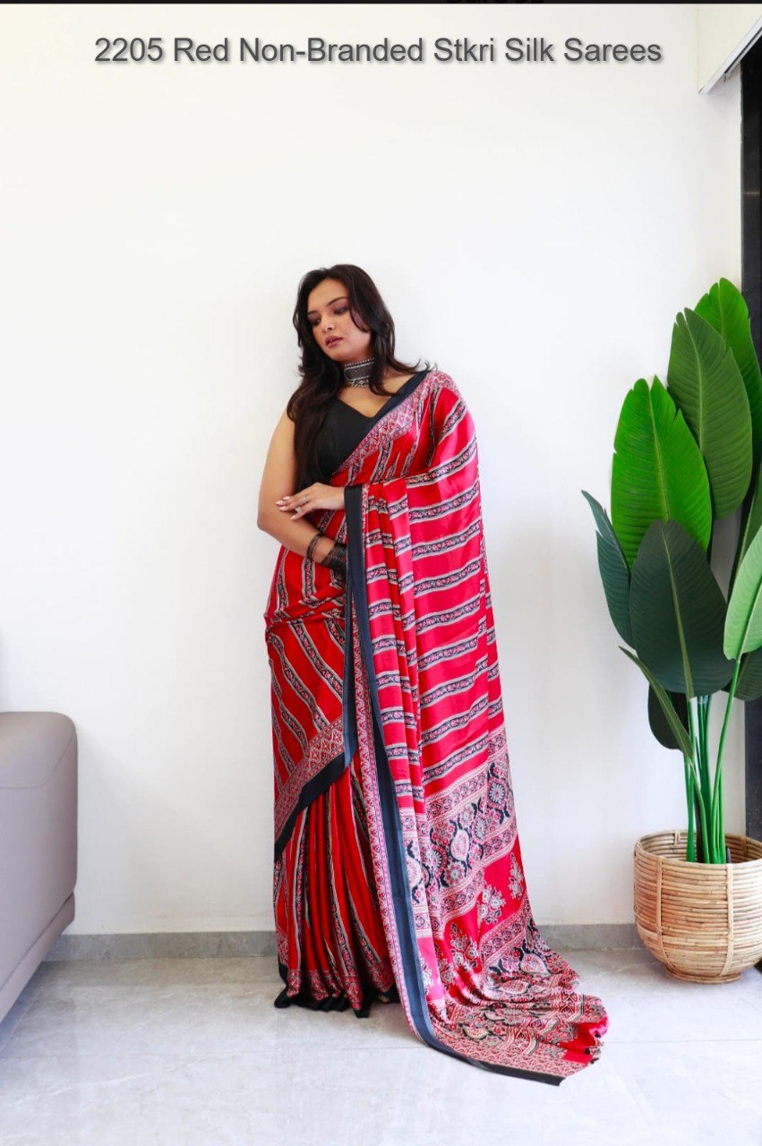 2205 Red Non-Branded Stkri Silk Sarees