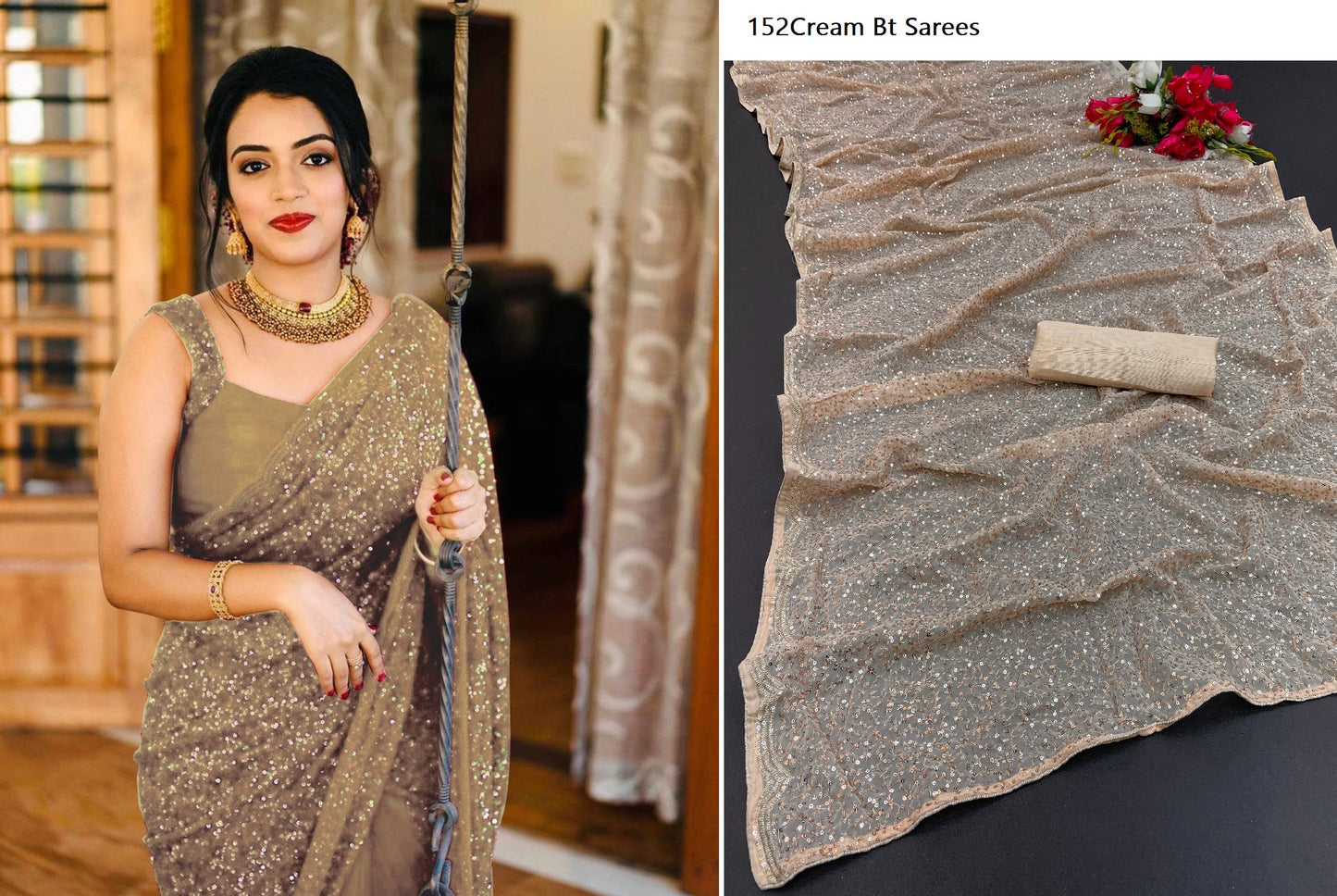 152 Cream Bt Sarees