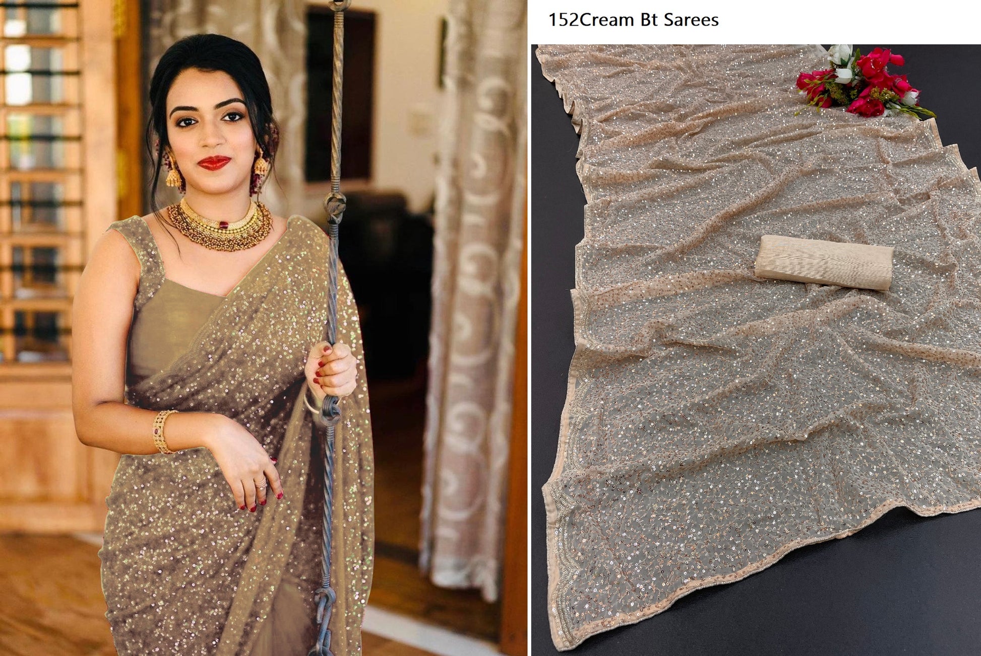 152 Cream Bt Sarees