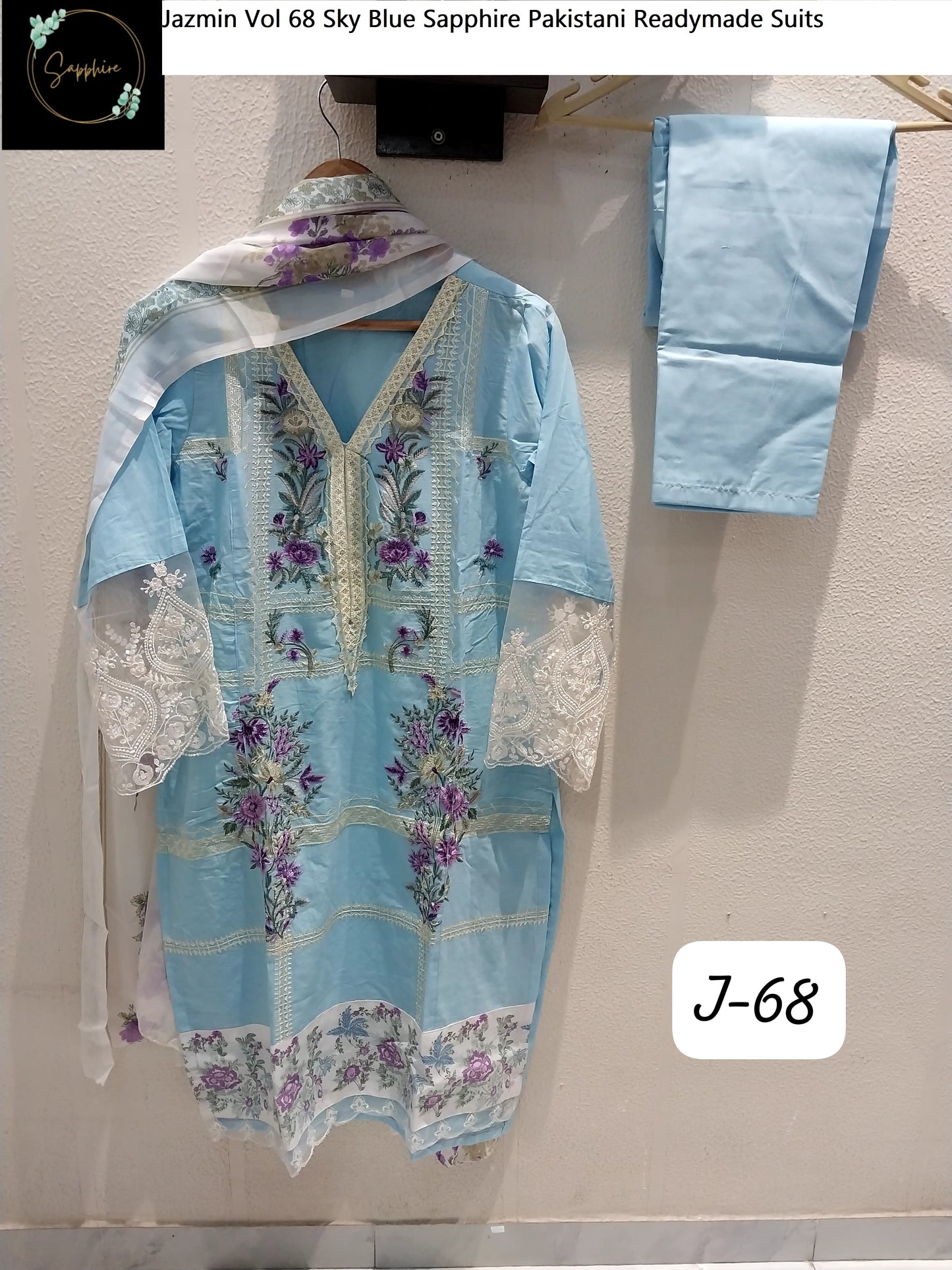 Jazmin Vol 68 Sky Blue Sapphire Pakistani Readymade Suits