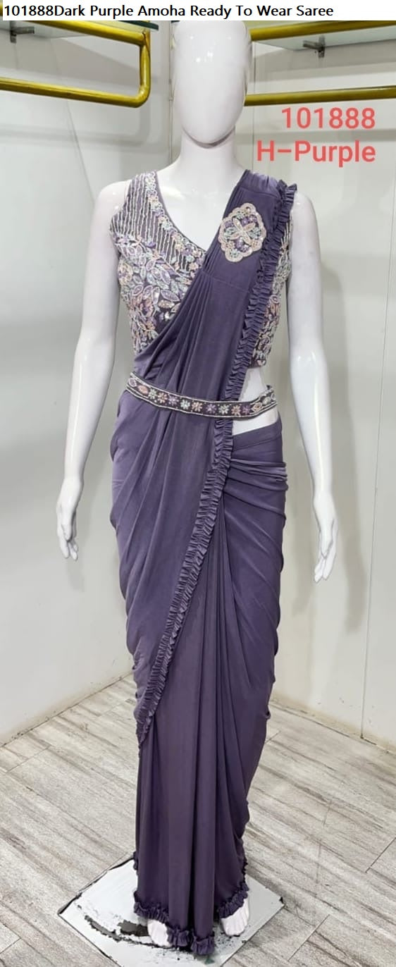 101888Dark Purple Amoha Ready To Wear Saree