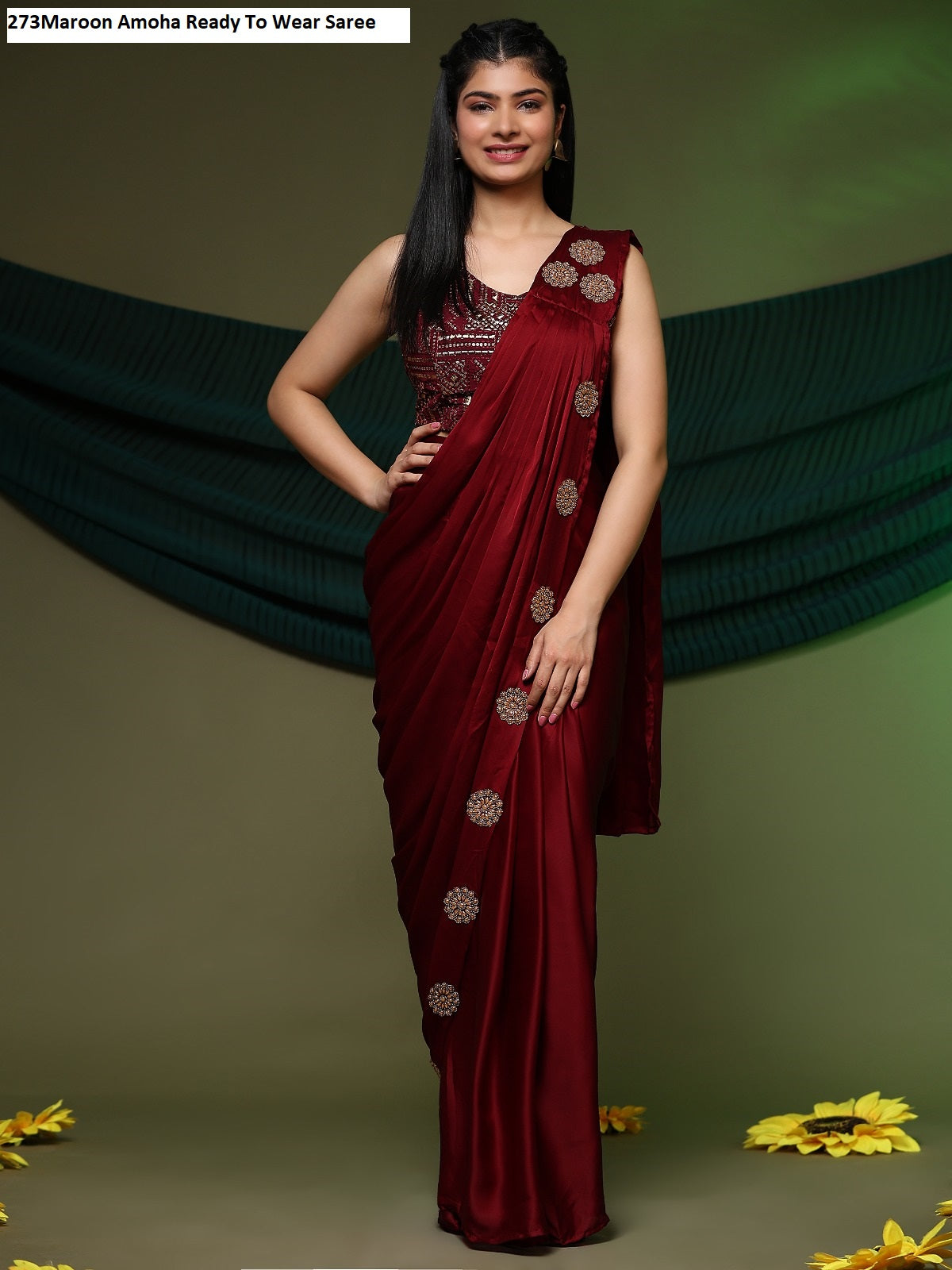 273Red Amoha Ready To Wear Saree