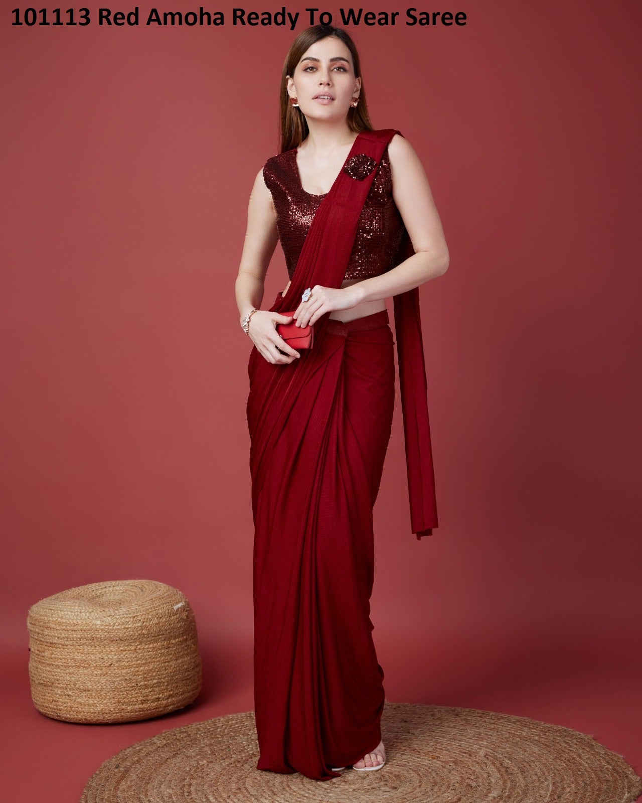 101113Red Amoha Ready To Wear Saree