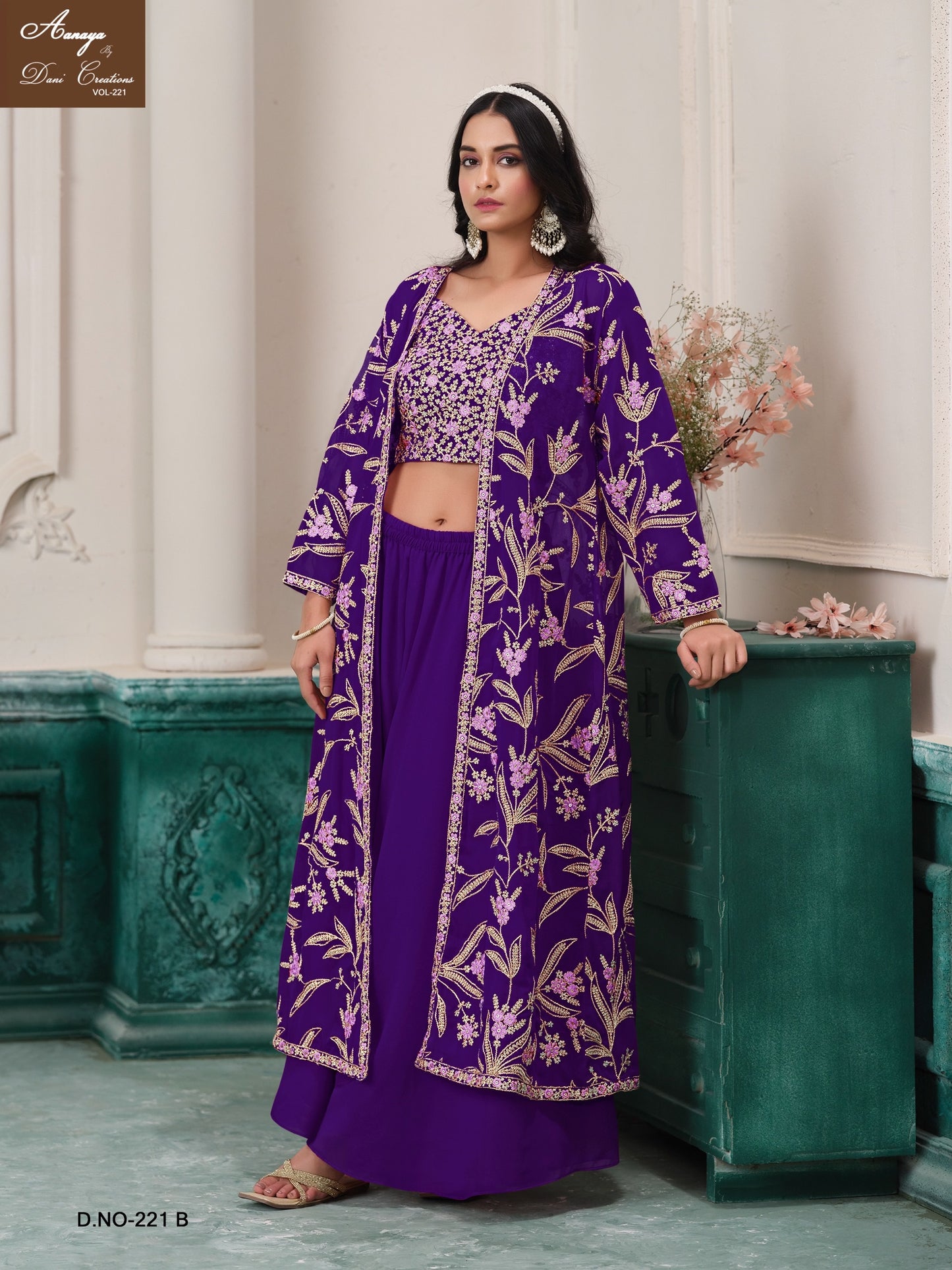 221B Aanaya Vol 221 Dani Creation Shrug Crop Top Plazzo Set