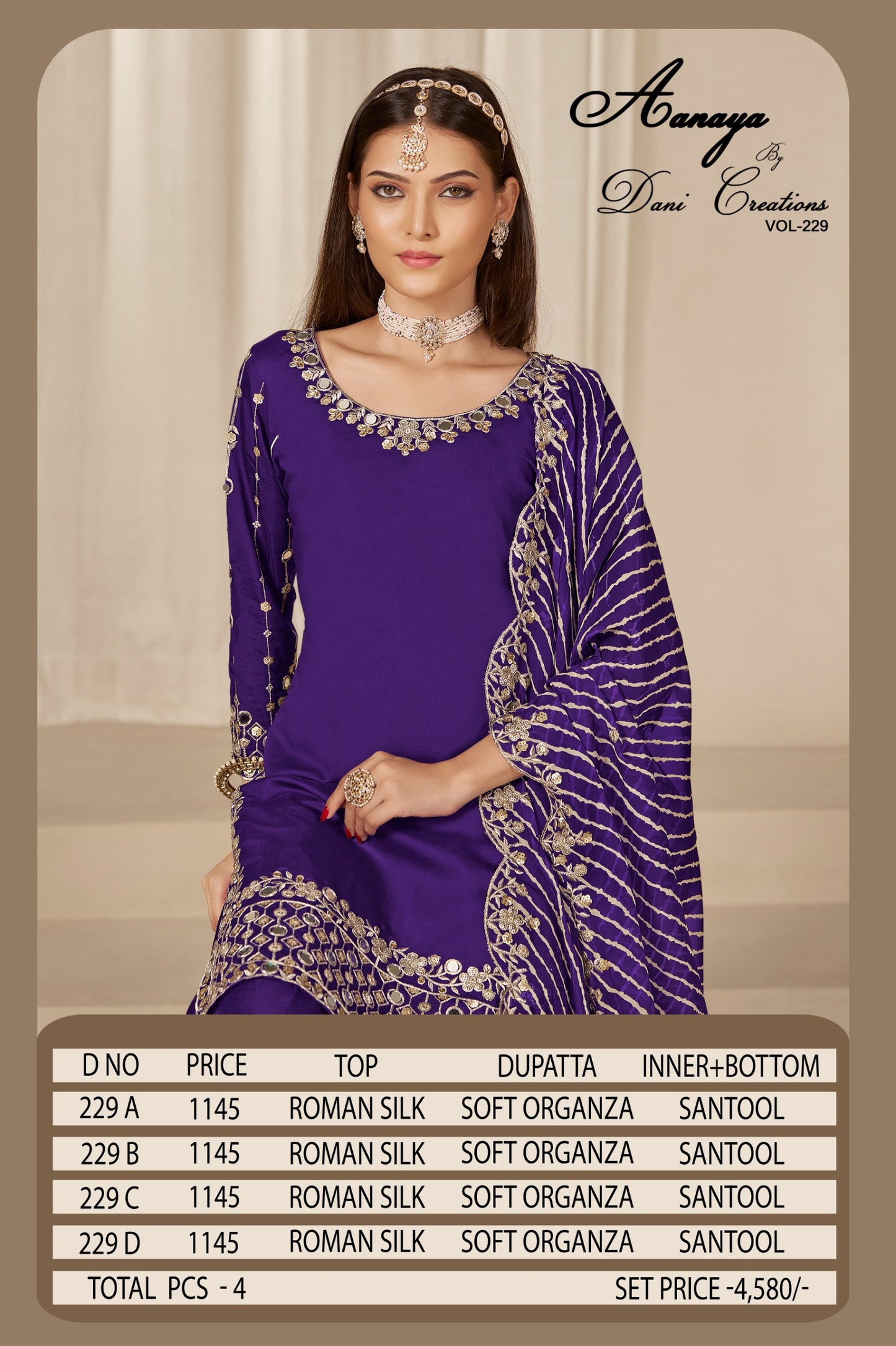 229B Aanaya Vol 229 Dani Creation Pv Chanderi Unstitched Suits