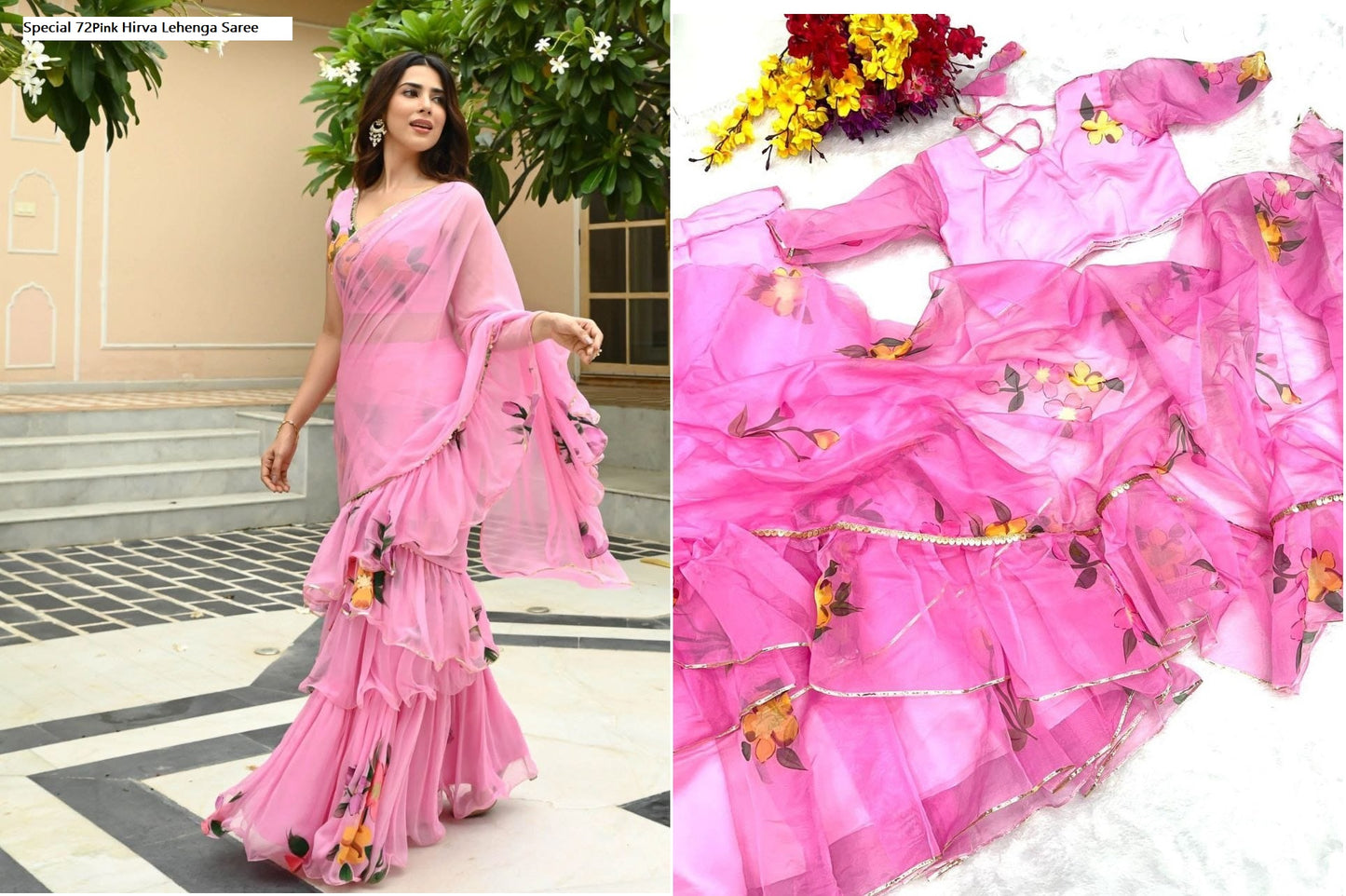 Special 72Pink Hirva Lehenga Saree