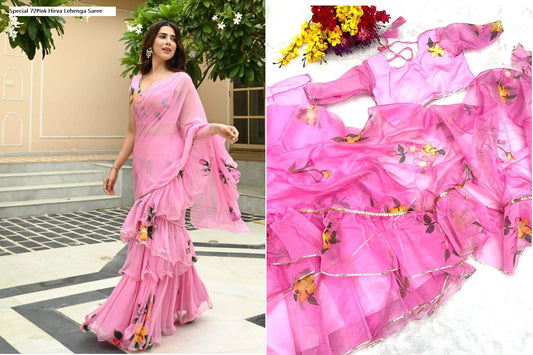 Special 72Pink Hirva Lehenga Saree