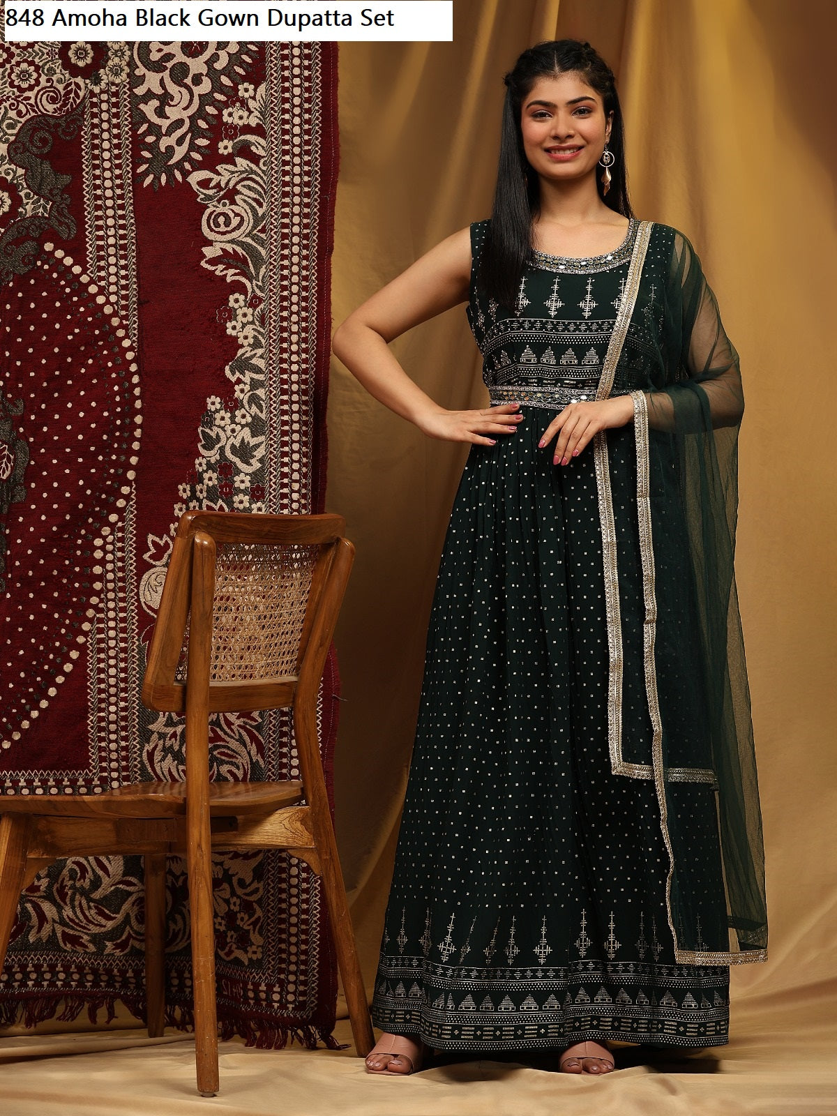 848Black Amoha Gown Dupatta Set