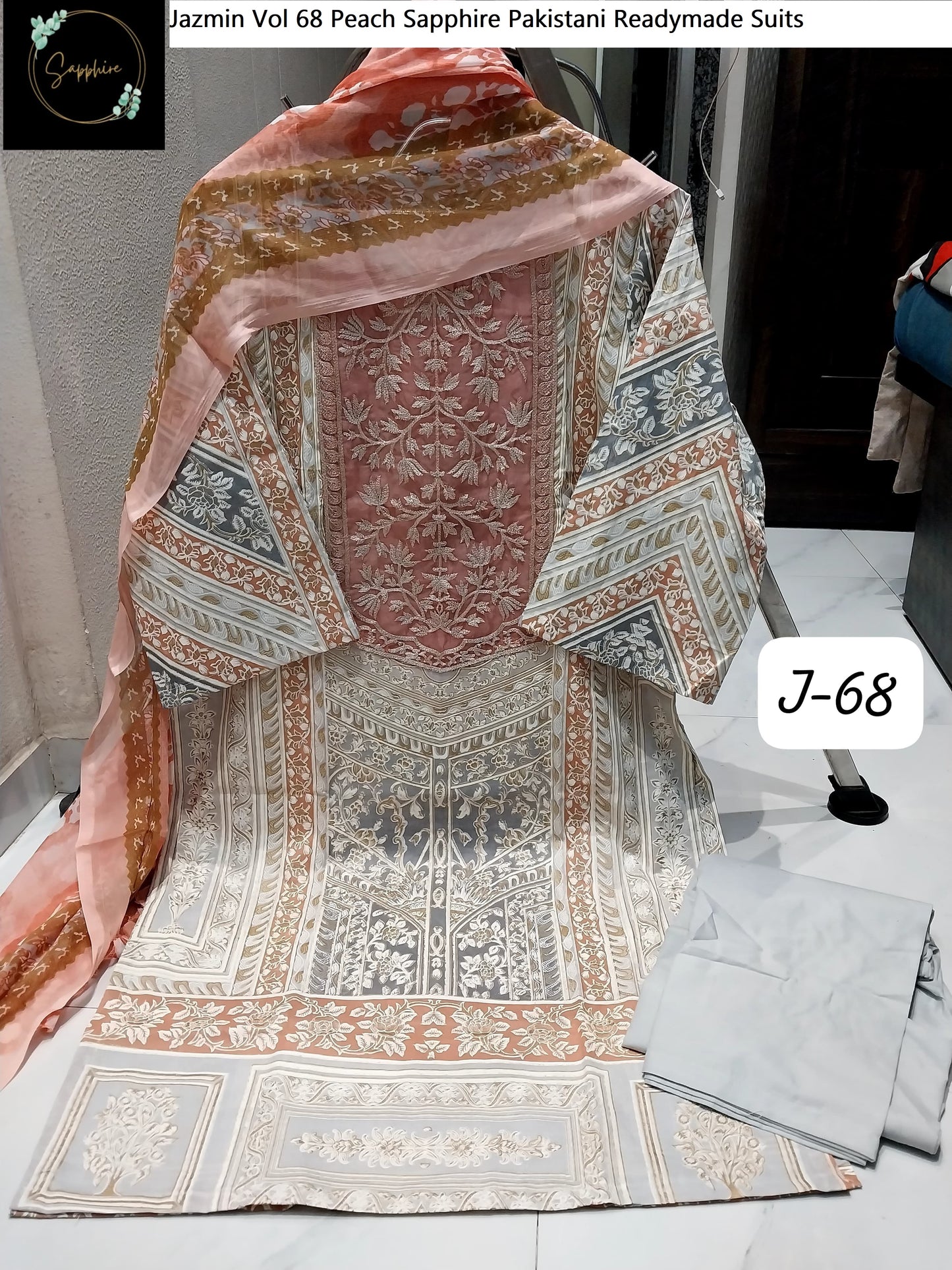 Jazmin Vol 68 Peach Sapphire Pakistani Readymade Suits