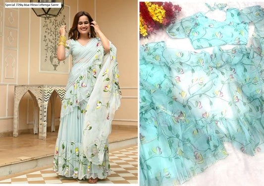 Special 72Sky Blue Hirva Lehenga Saree