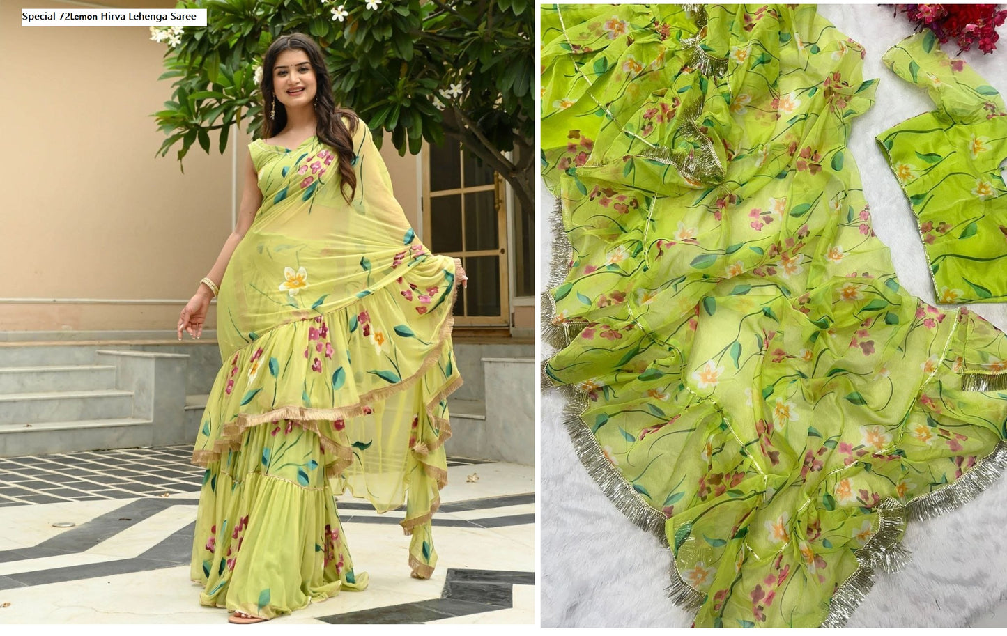 Special 72Lemon Hirva Lehenga Saree
