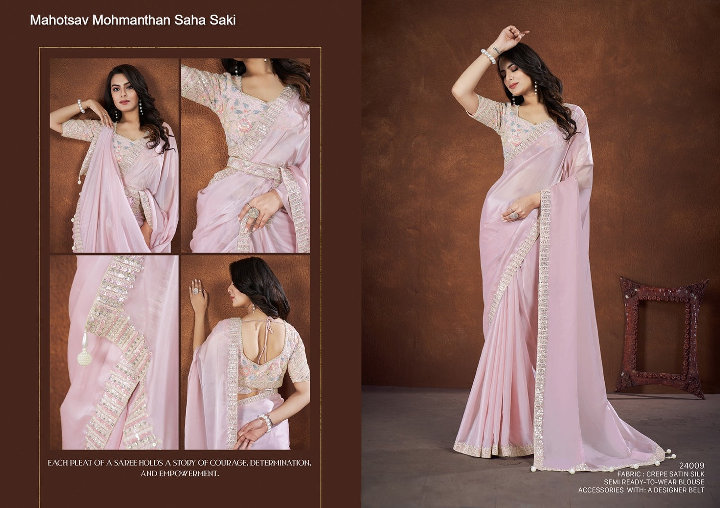 24009 Mohmanthan Saha Saki Mahotsav Crepe Satin Silk Sarees
