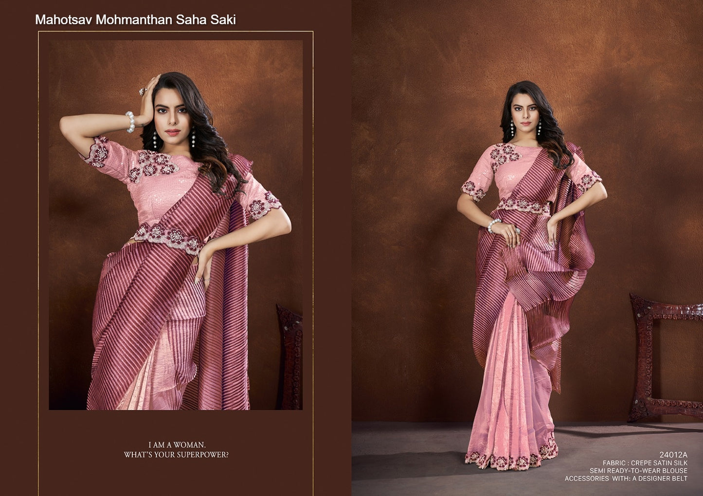 24012A Mohmanthan Saha Saki Mahotsav Crepe Satin Silk Sarees
