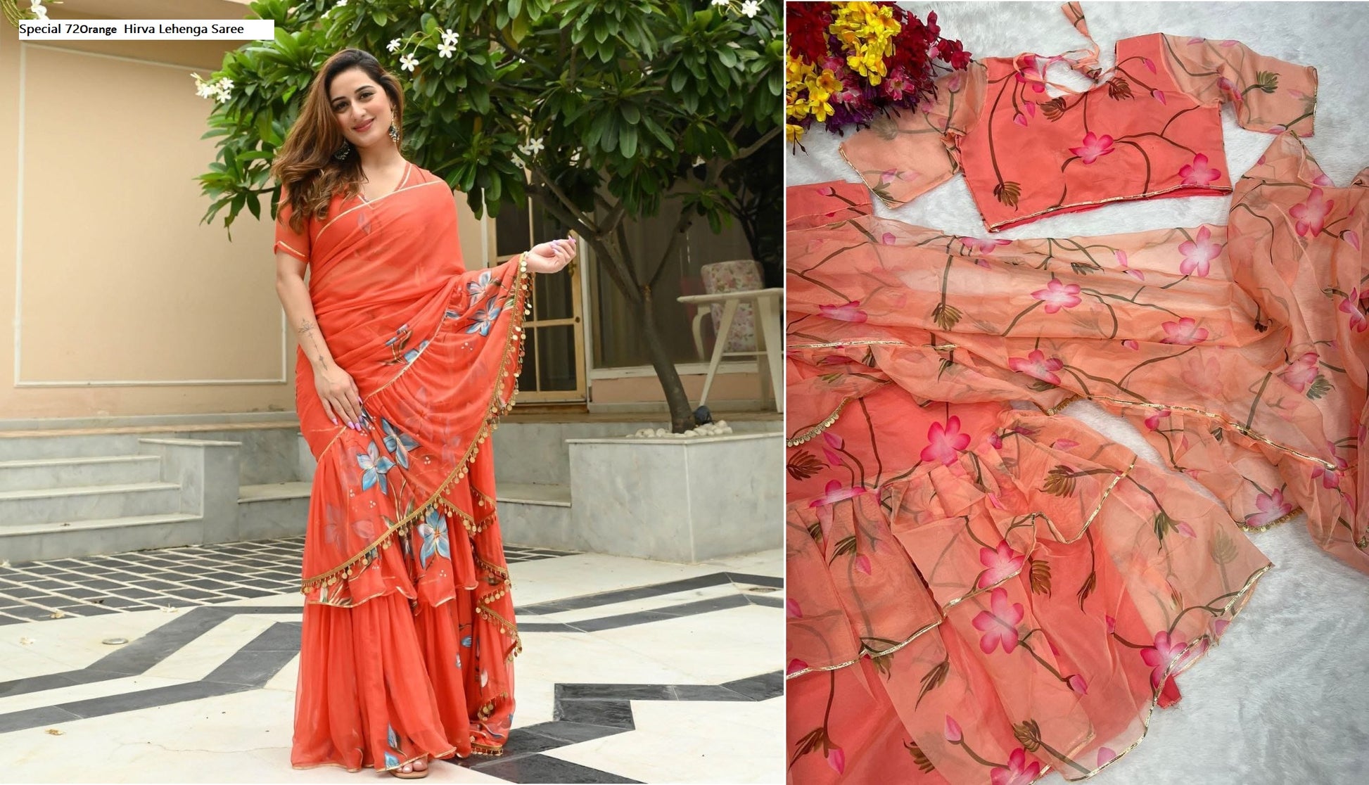 Special 72Orange Hirva Lehenga Saree
