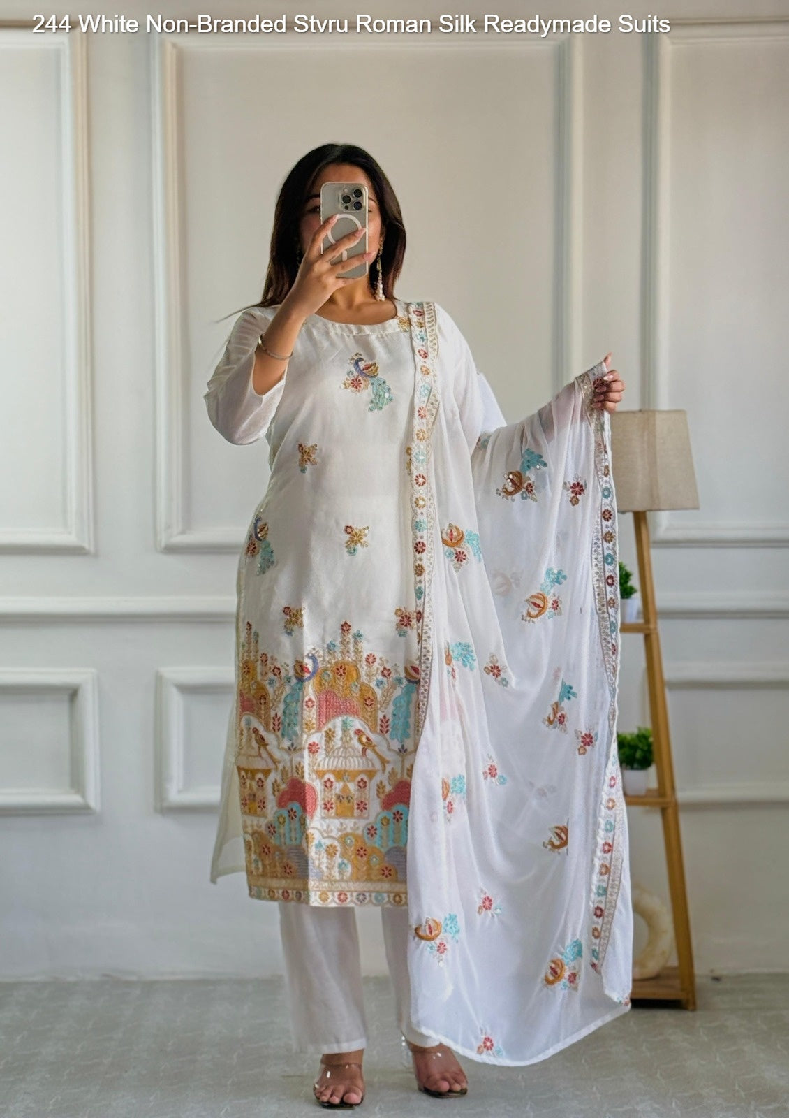 244 White Non-Branded Stvru Roman Silk Readymade Suits