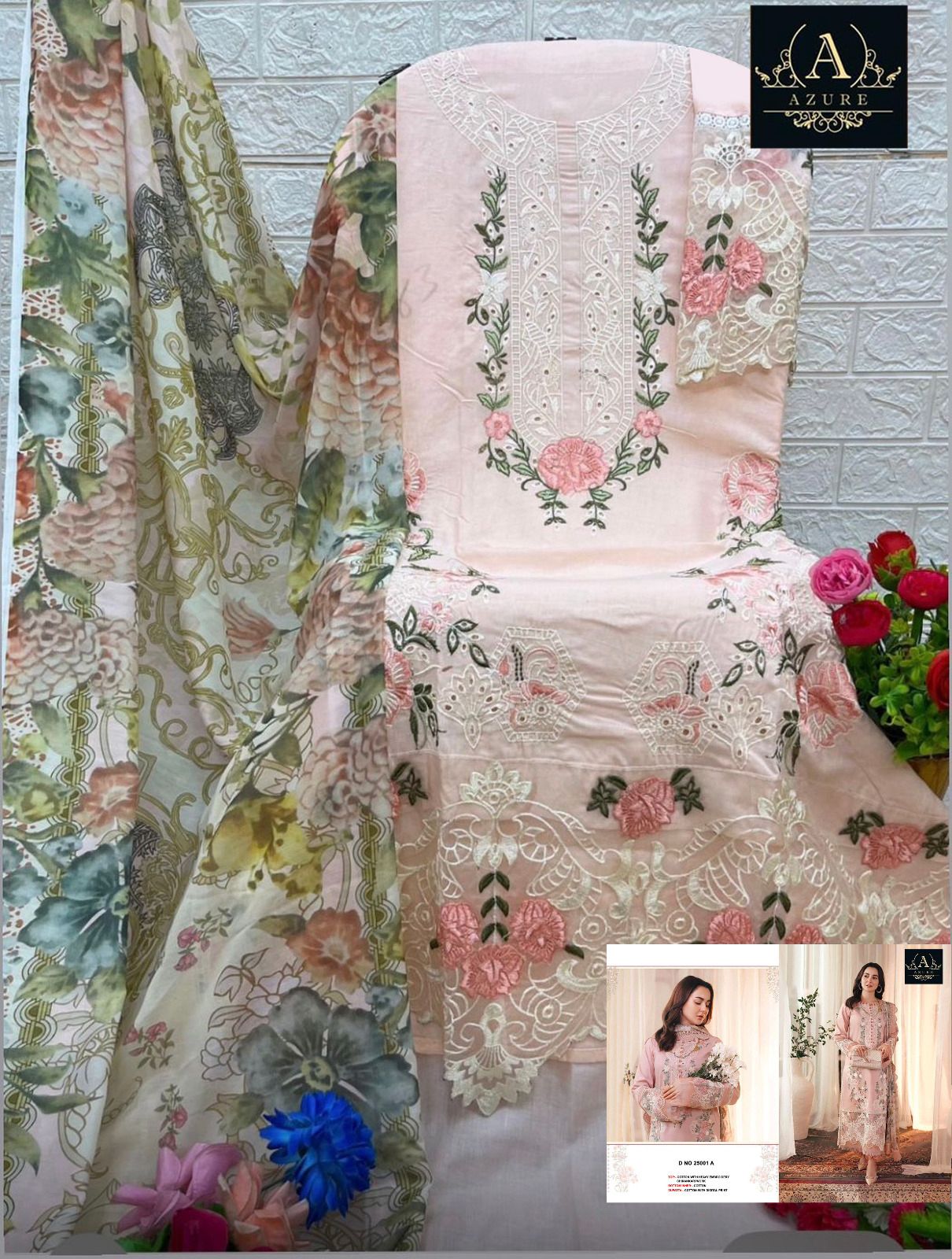 25001-A Azure Cotton Pakistani Salwar Suits