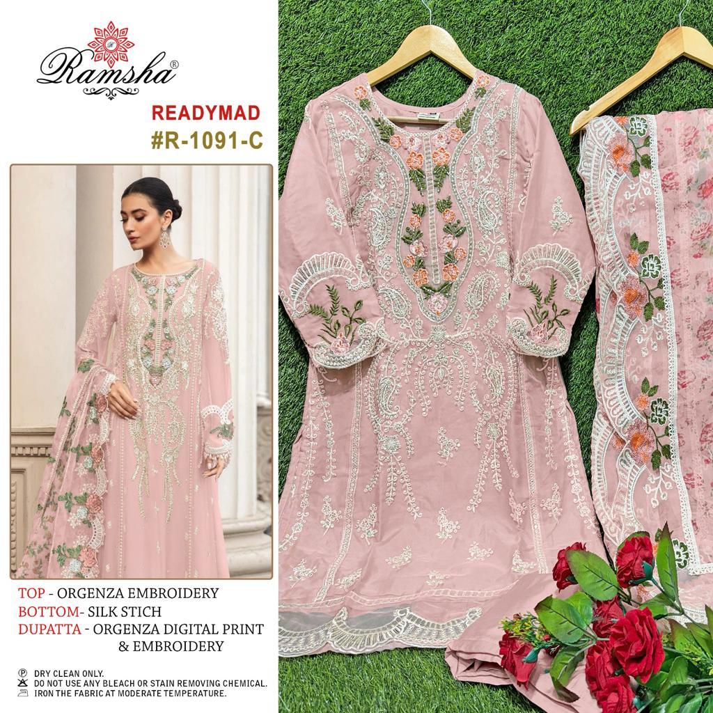 R-1091C Ramsha Pakistani Readymade Suits
